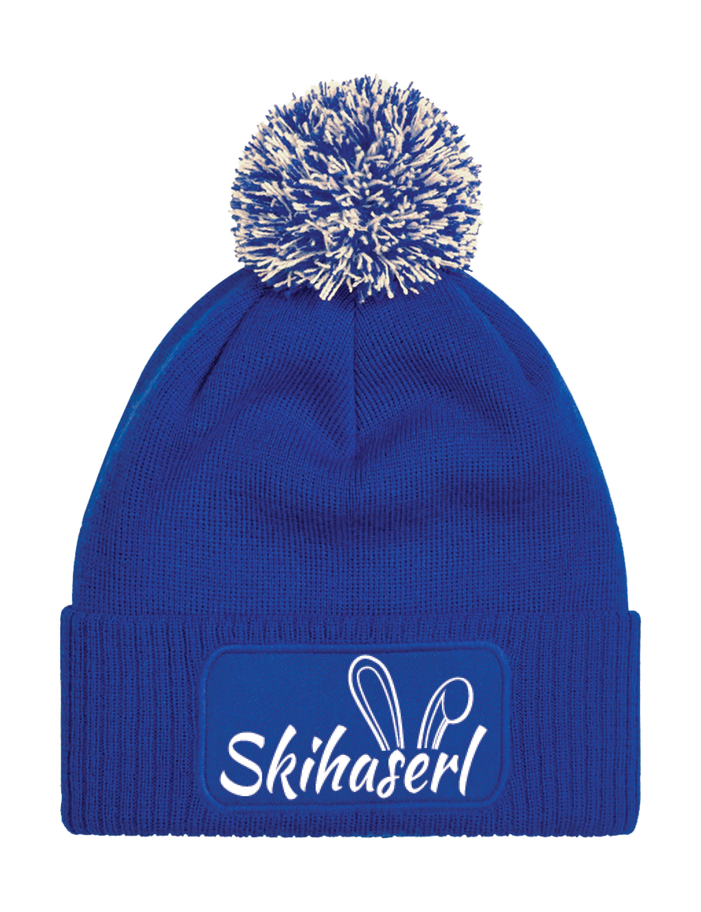 Youth Designz Beanie Damen Strick Bommel Beanie Mütze mit Skihaserl Aufdruck Geschenk mit lustigen Logo für Frauen