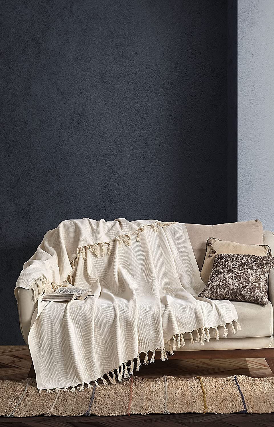 Tagesdecke BOHORIA® Tagesdecke "Tulum" - Bettüberwurf, extra-groß 170 x 230 cm, BOHORIA, Kann für Bett, Sofa, Stuhl, Outdoor und Indoor genutzt werden. Natural Cotton