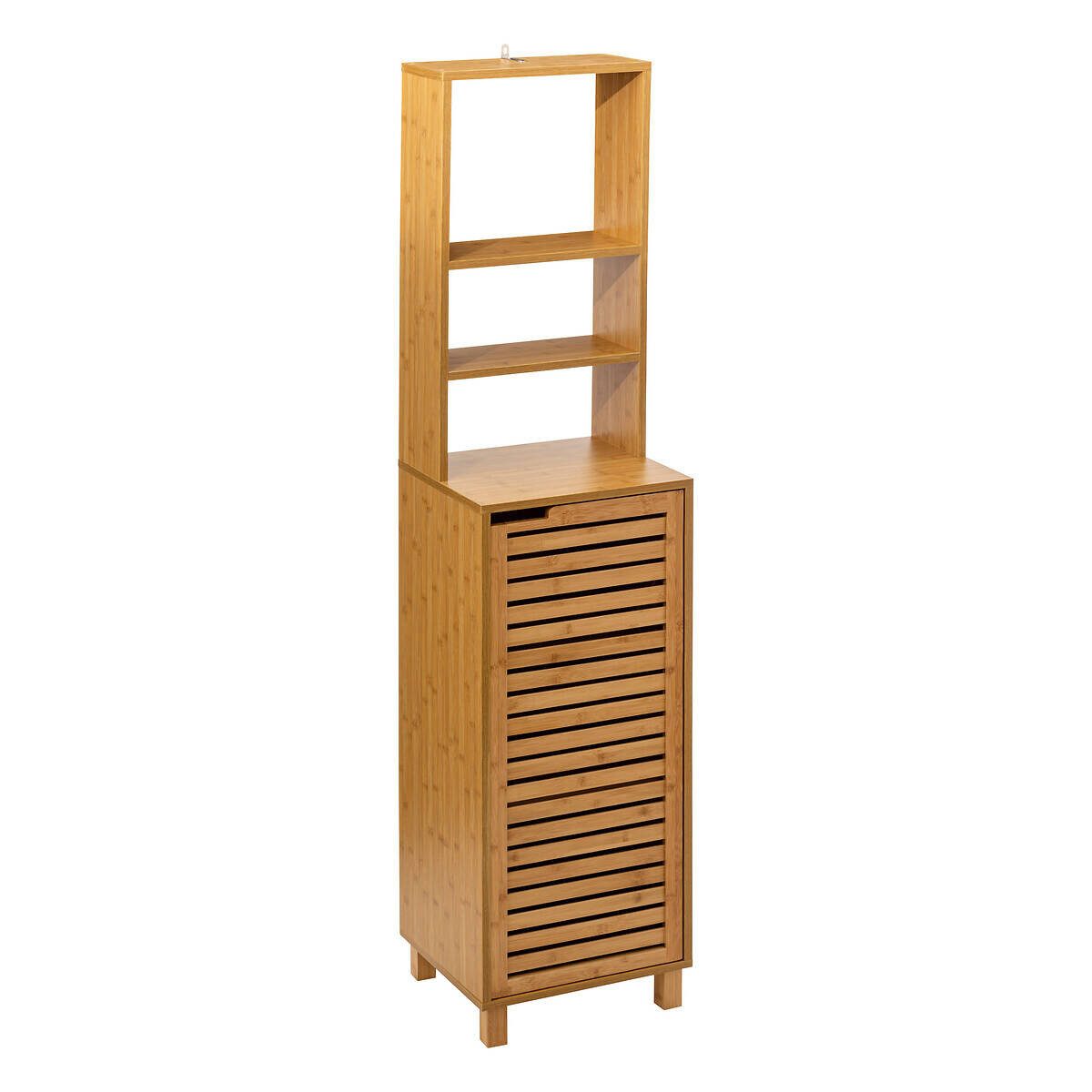 Badregal Stehender hoher Badezimmerschrank SICELA, aus Bambus, 38 x 33 x 168 cm