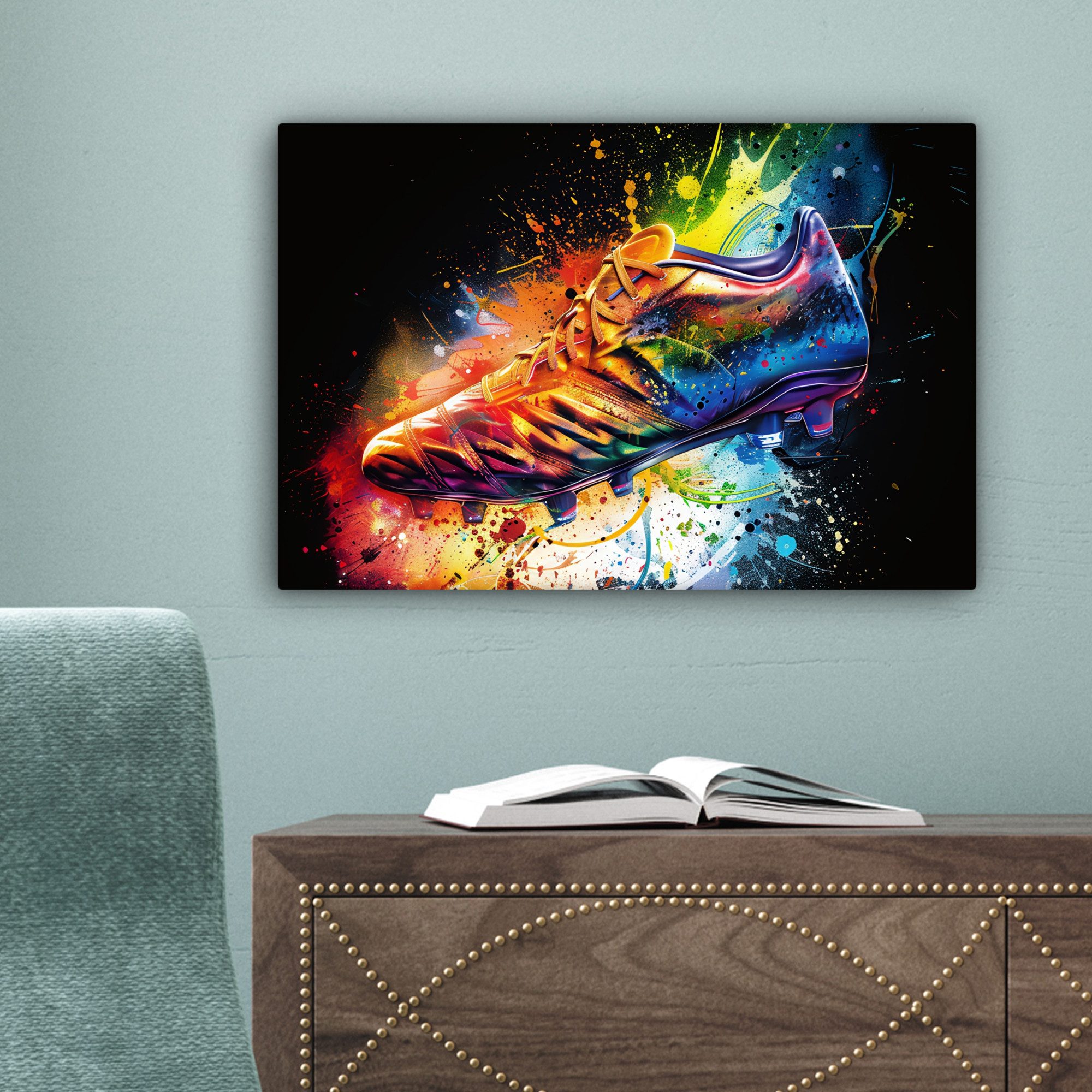 OneMillionCanvasses® Leinwandbild Graffiti - Sport - Fußball - Schuh - Farbe, Fotodruck (1 St), Leinwand Canvas Wandbild, Wanddekoration 20x30 cm – Bild 3 von 5