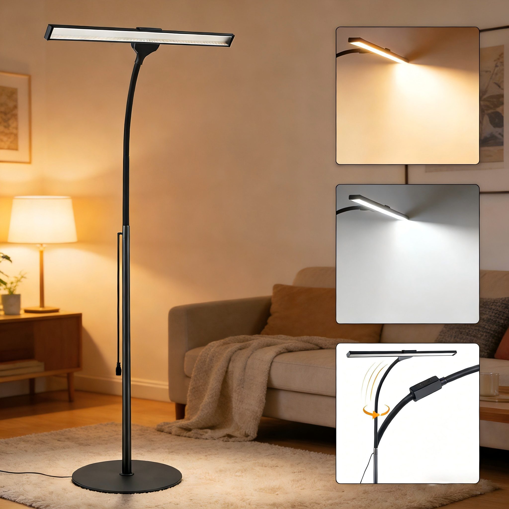 ZMH LED Stehlampe Leselampe Modern Dimmbar 178CM Metall mit Timer für Schlafzimmer Büro, dimmbar, LED fest integriert, 3000-6500k, schwarz