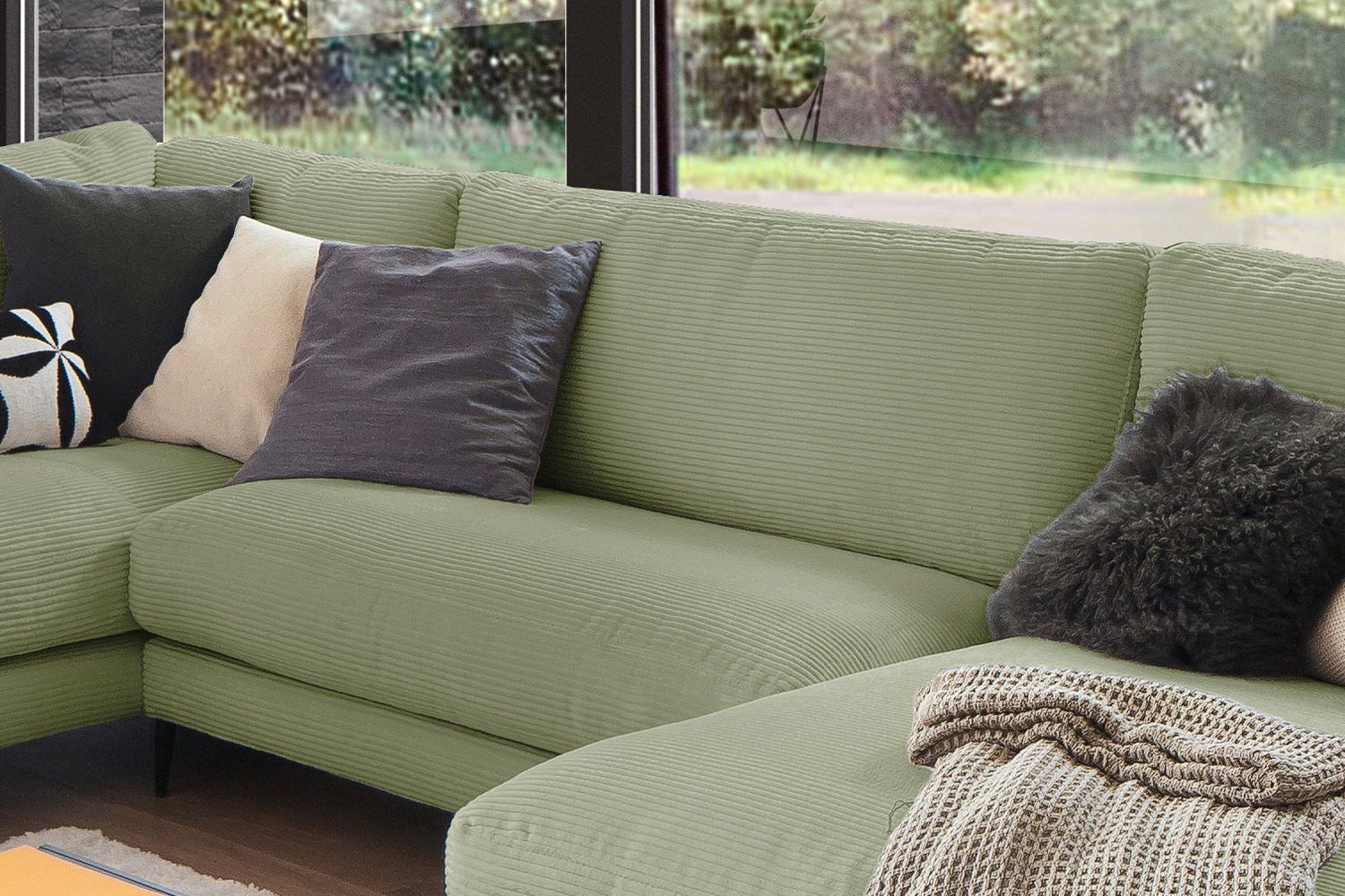 KAWOLA Cord, Wohnlandschaft Farben links, versch. CARA, U-Form od. rechts olivgrün Longchair Sofa