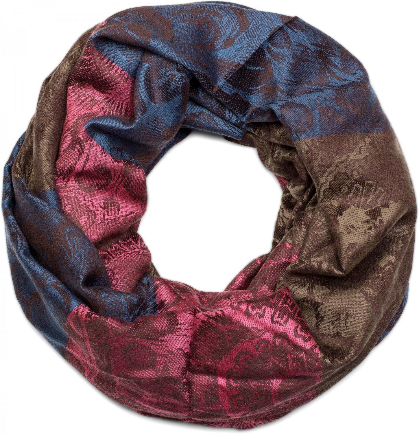 styleBREAKER Loop, (1-St), Loop mit Hibiskus Blüten und Paisley Muster Blau-Braun-Pink