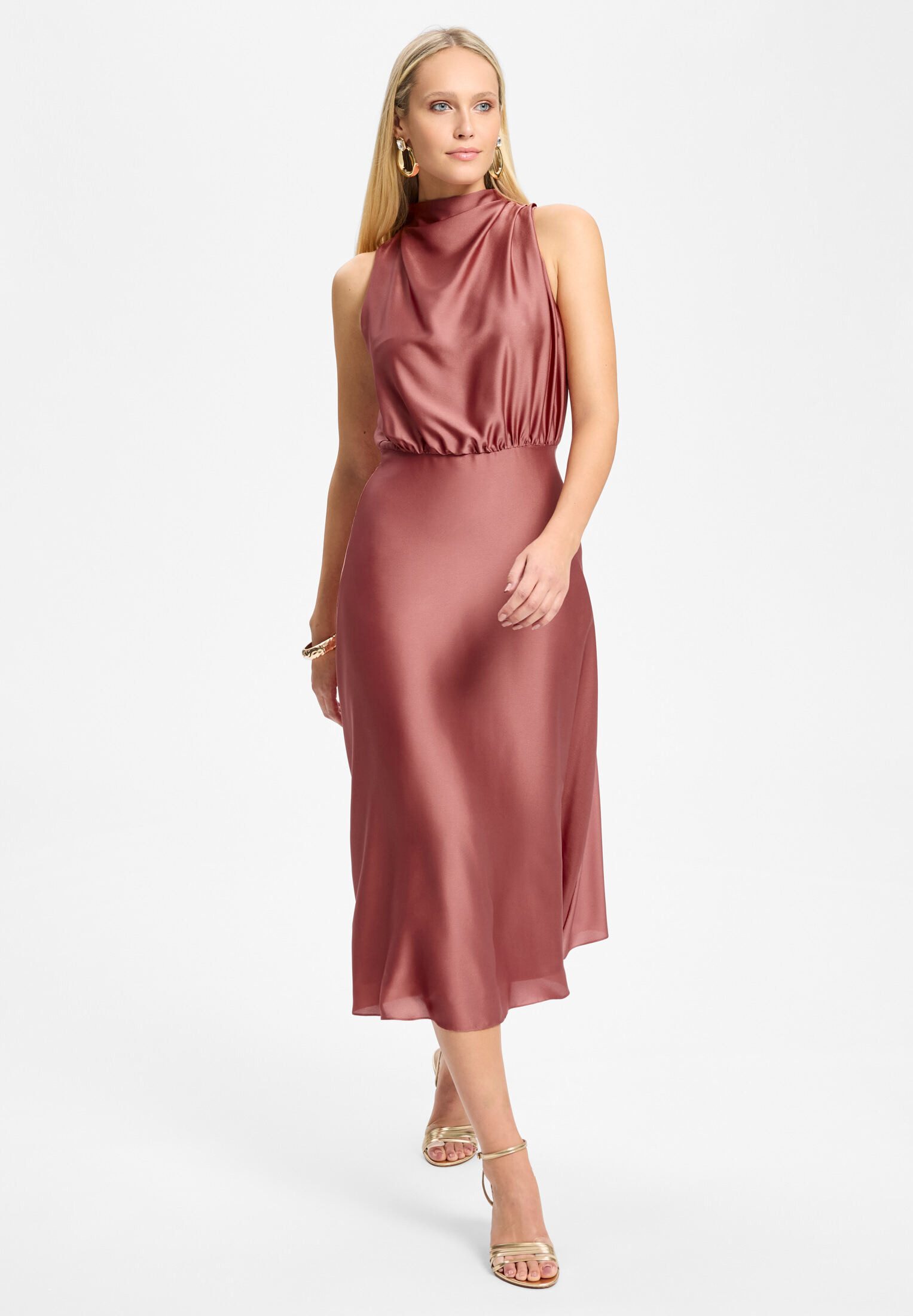 SWING Cocktailkleid - Midi Kleid aus Satin mit Drapierung Taillierter Schnitt mit ausgestelltem Rockteil