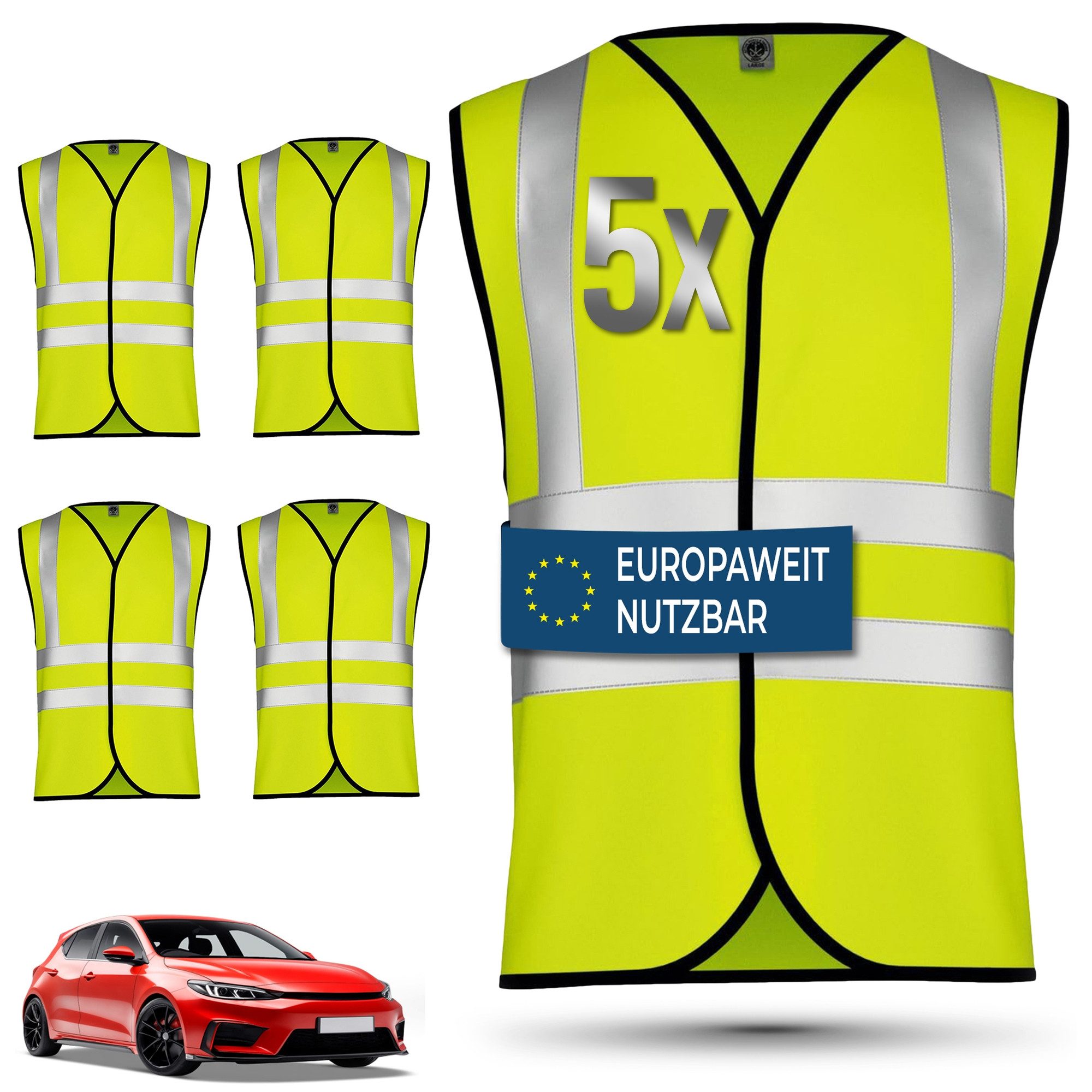 OMKA Warnweste 5 x Warnweste Set Amazon (Spar-Set) 5er Set Warnwesten mit hoher Sichtbarkeit
