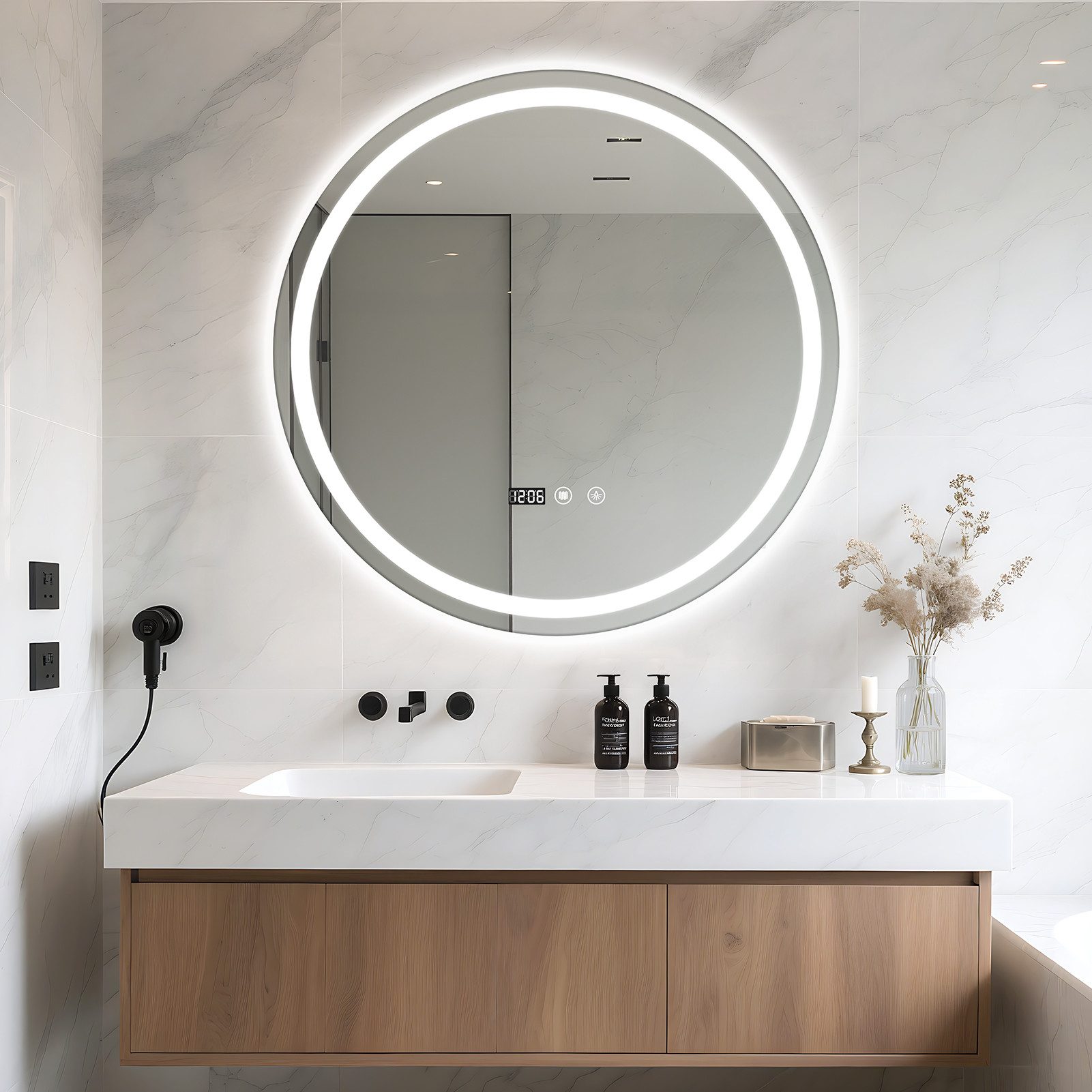 Rutaqian Wandspiegel Badspiegel mit LED Beleuchtung & Antibeschlag Wandmont günstig online kaufen