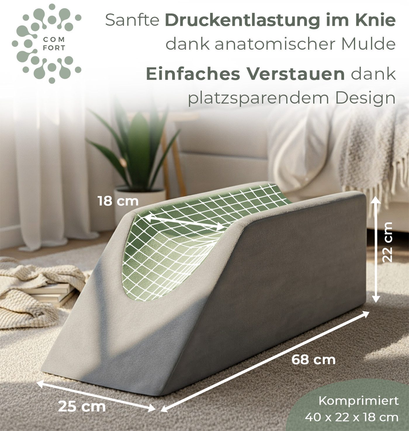 Well B4 Venenkissen zum Beine hochlagern - Beinhochlagerungskissen Beinauflage Keilkissen, Stützkissen für Beine & Knie ideal als Lymphkissen und Venenkeil
