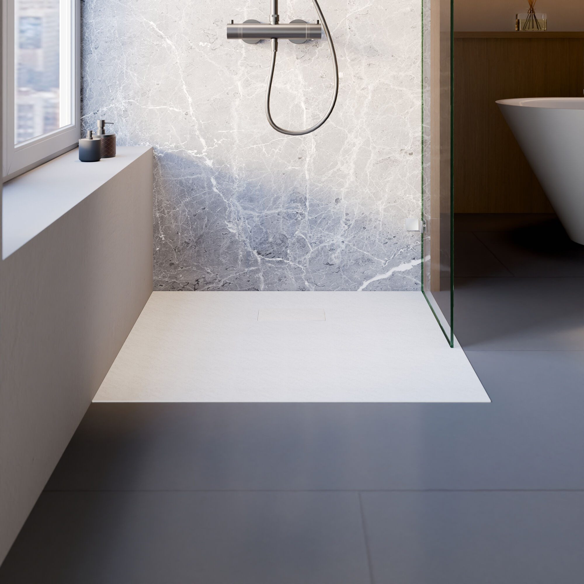 Schulte Duschwanne DWM Tec Midra, Quadratisch, Mineralwerkstoff, mit Ablauf, 90 x 90 cm