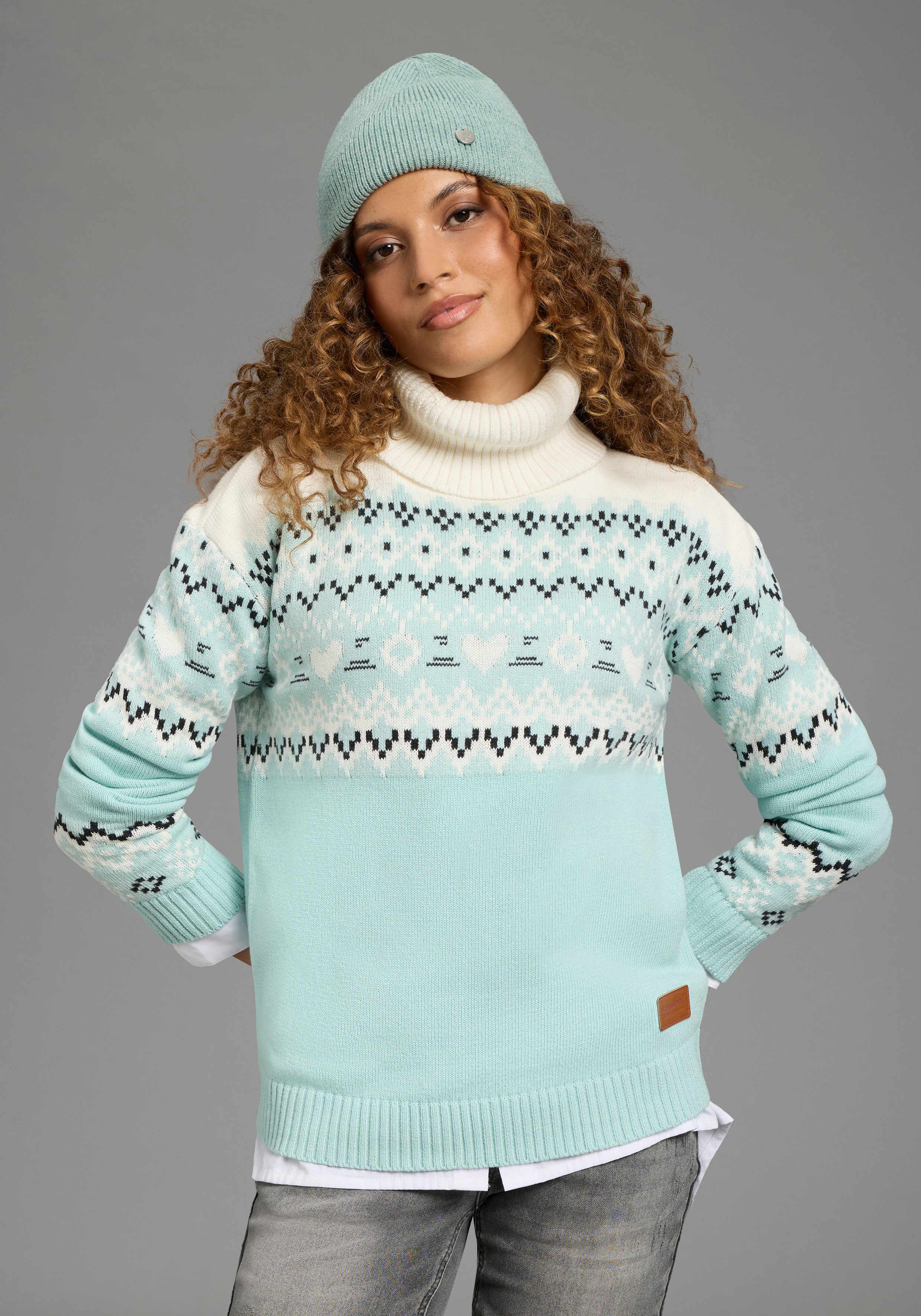 KangaROOS Rollkragenpullover mit Rollkragen, aus Baumwolle, Norwegermuster