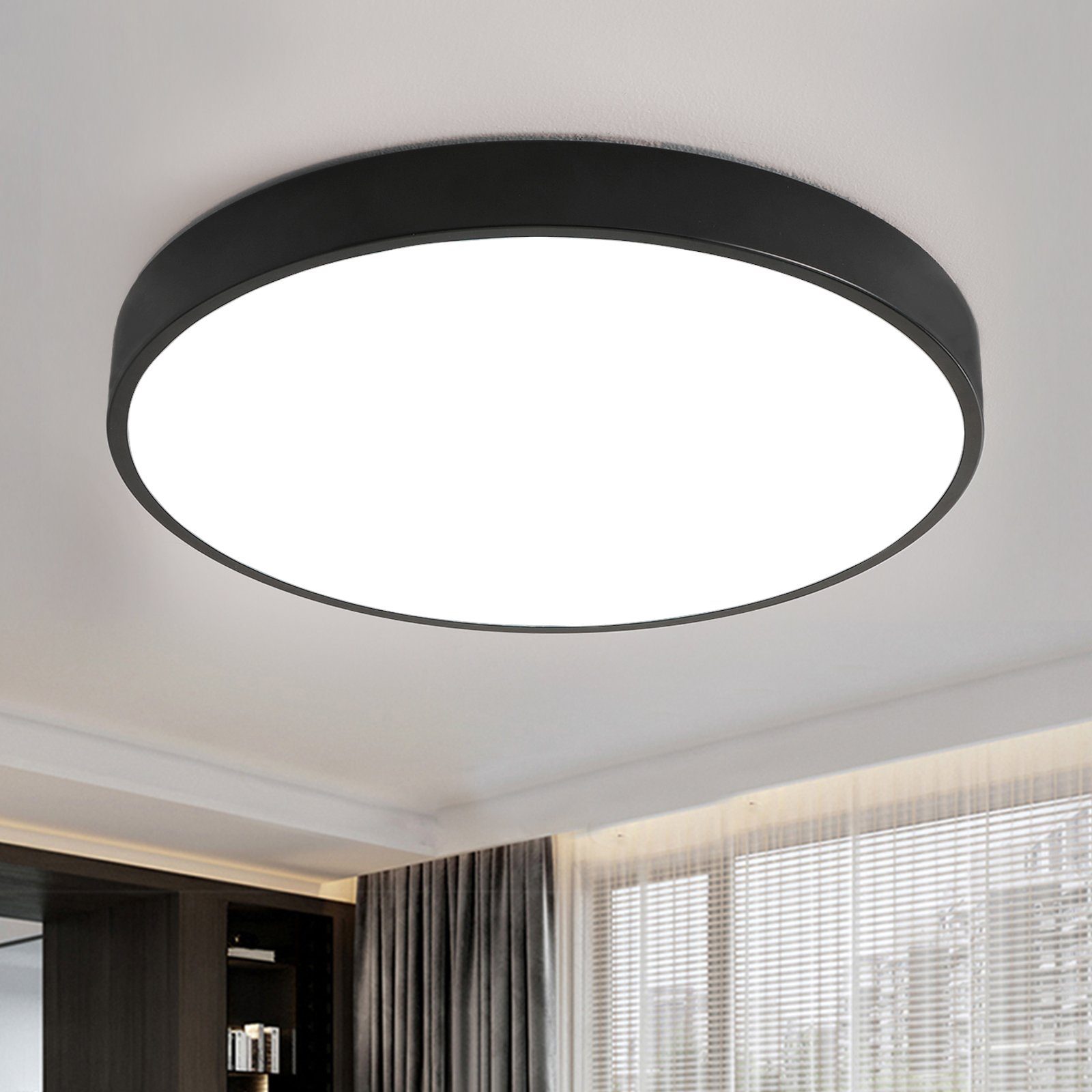 style home LED Deckenleuchte Metall Deckenlampe, 36W, Ultraslim Ø40x4cm, Schwarz, Warmweiß 3000K, runde Leuchte für Wohnzimmer Schlafzimmer Küche Büro Diele