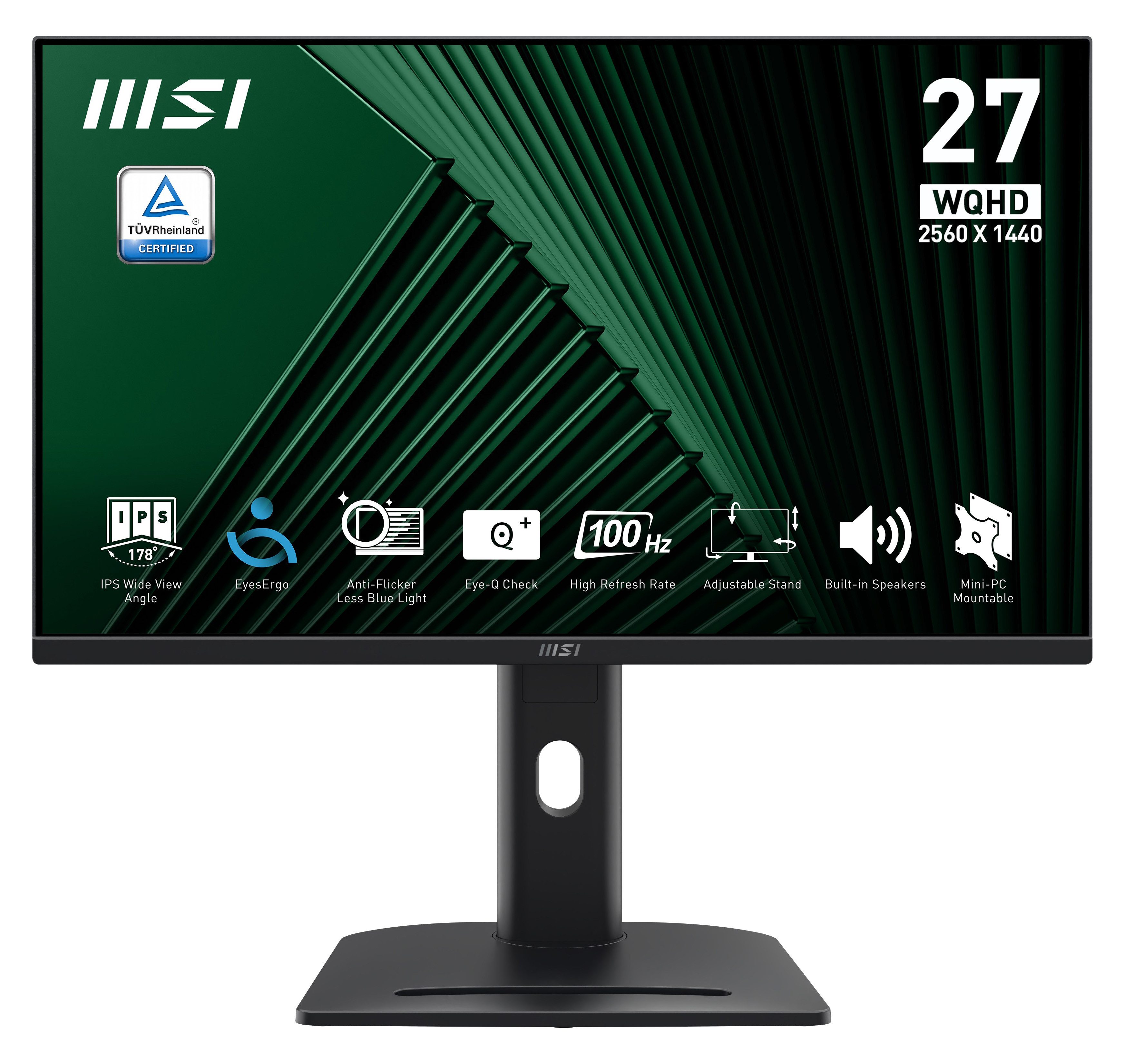 MSI PRO MP275QPG LED-Monitor (69 cm/27 ", 2560 x 1440 px, WQHD, 1 ms Reaktionszeit, 100 Hz, IPS-LED, dreh-, neig-,schwenk-, höhenverstellbar, Speaker)