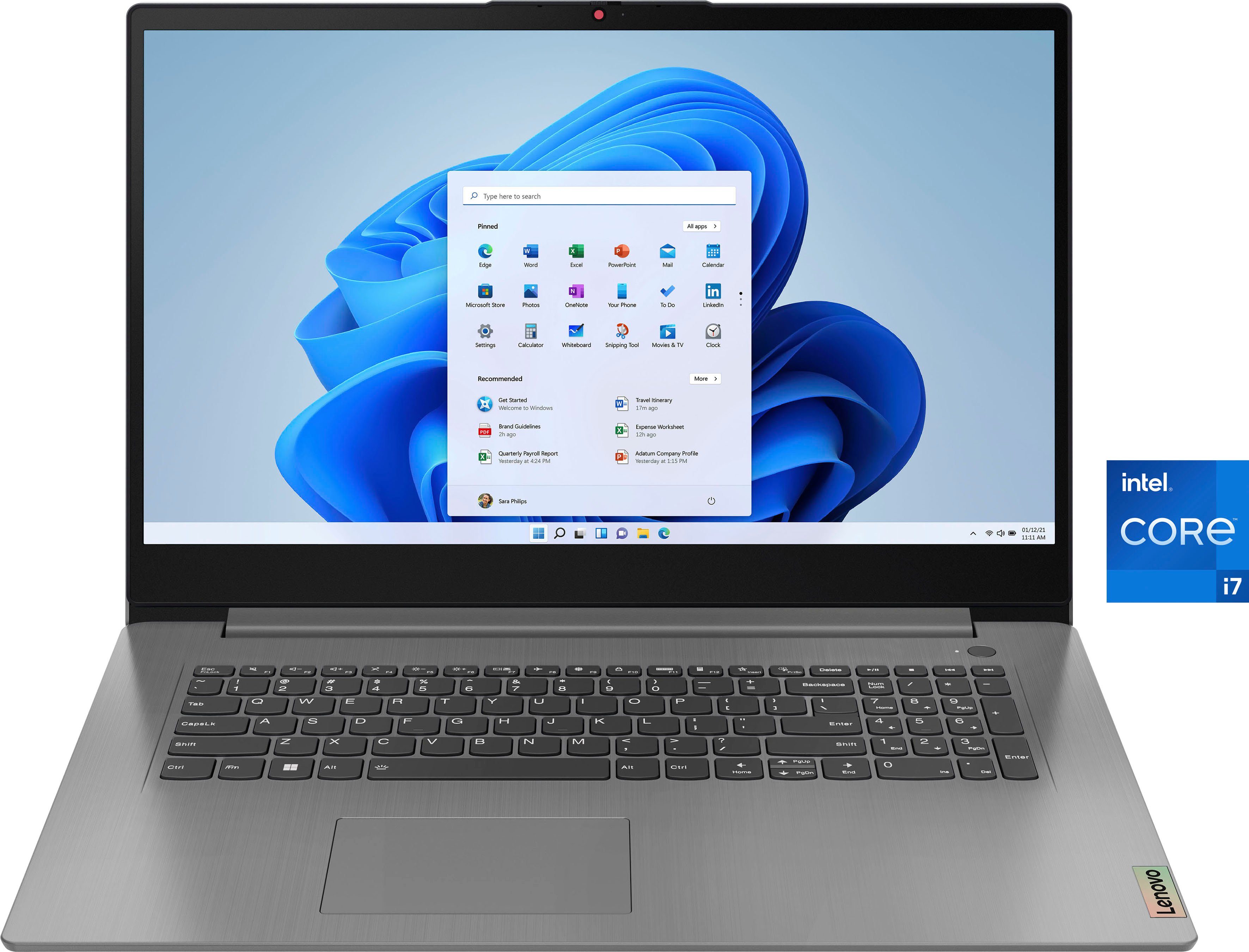 Lenovo IdeaPad 3 17IAU7 Notebook (43,94 cm/17,3 Zoll, Intel Core i7 1255U, Iris Xe Graphics, 512 GB SSD)