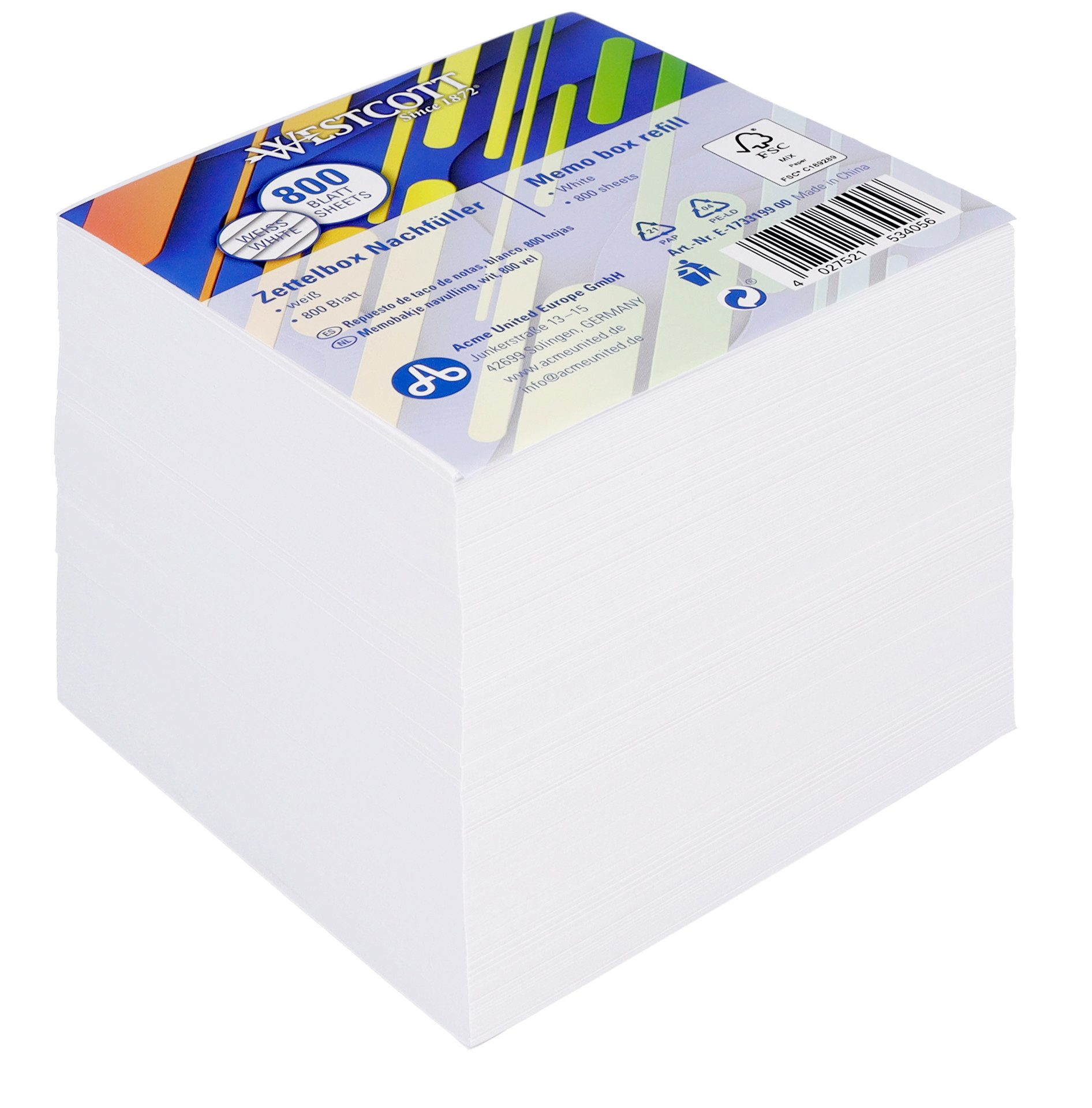 Notizzettel Notizblock weiß 800 Blatt Nachfüllpack, 9 x 9 cm Blätter