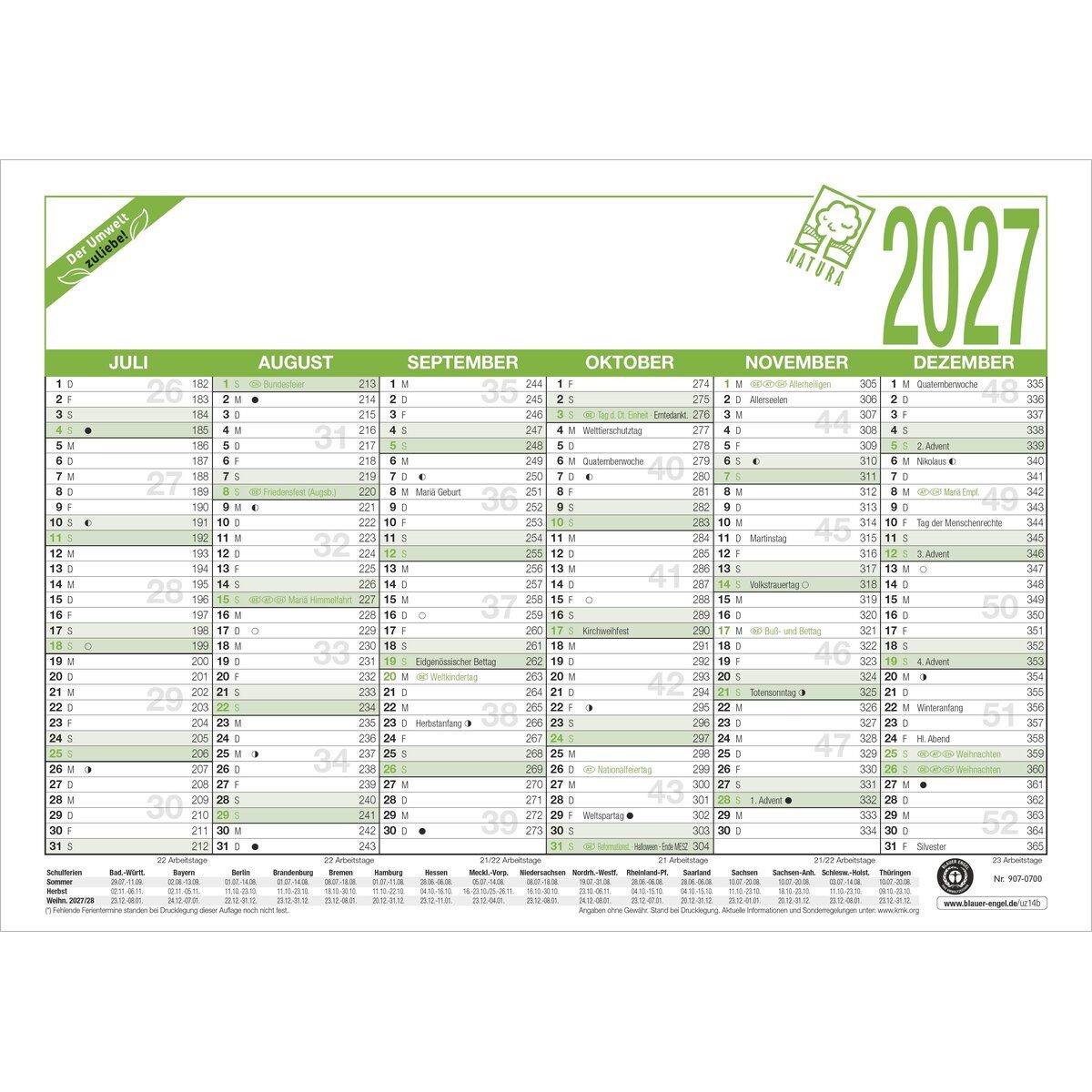 ZETTLER Terminplaner Arbeitstagekalender 907 A4 29,7x21cm Recycling 2027