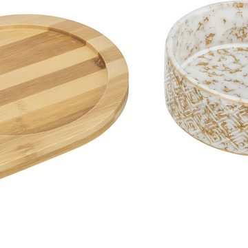 TRIXIE Futterbehälter Napf-Set, Keramik/Bambus weiß-hellbraun/hellbraun
