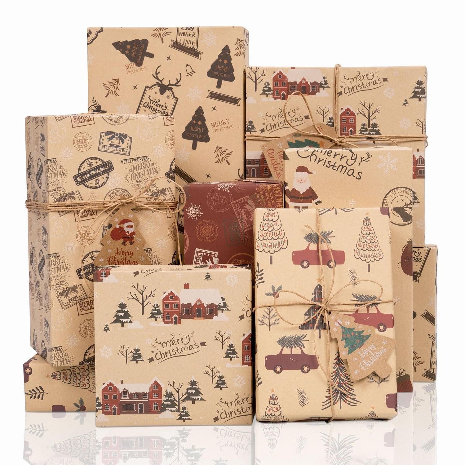 LuxusKollektion Geschenkpapier Geschenkpapier Weihnachten Vintage Kraftpapier 6 Blatt, (1St)