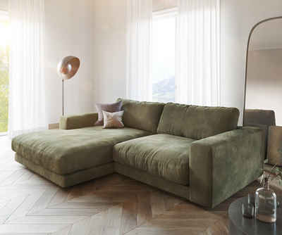 DELIFE Ecksofa Cubico, Samt Olive 250x190 cm Recamiere links Ecksofa