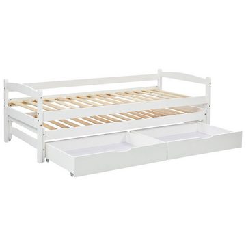 Celya Daybed Einzel- und Doppelbett, Schiebebett mit Rollen unten,200x90cm, mit 2 MDF-Schubladen, Massivholzrahmen, Anpassbare Kombinationen, Einfach zu installieren