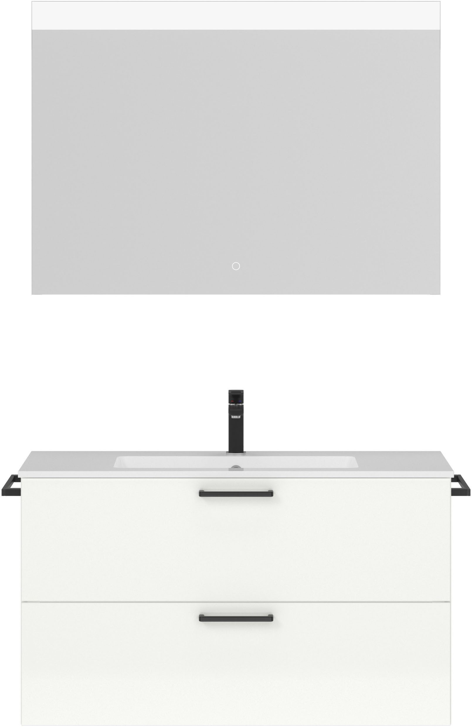 nobilia® Badmöbel-Set Tolvina, (2-St., vormontiert, mit Soft-Close), Hochglanz, inkl. Spiegel mit Touch-Sensor, in vier Breiten