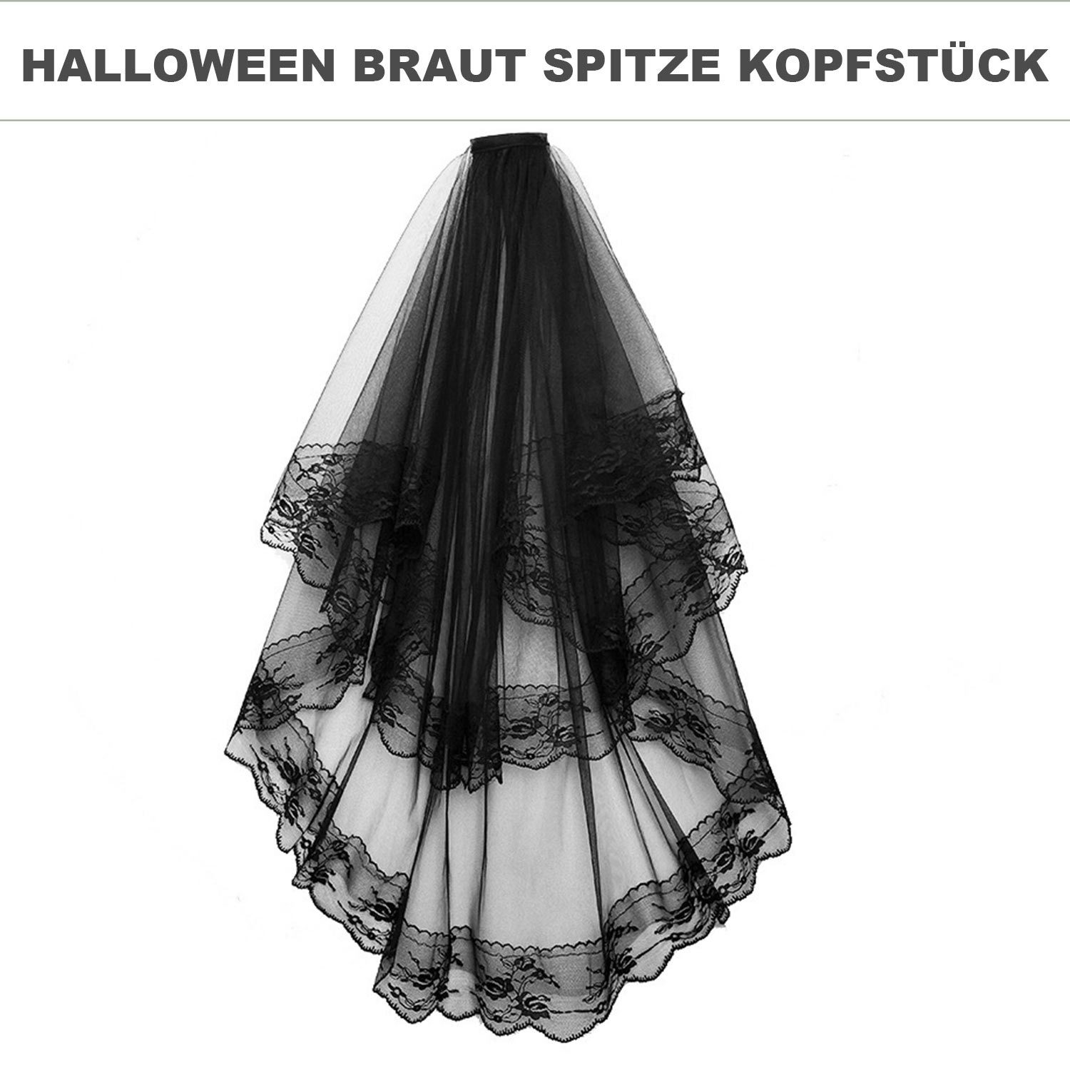 Refttenw Kostüm Halloween Kostüm Brautschleier Spitze Braut Hochzeitsschleier