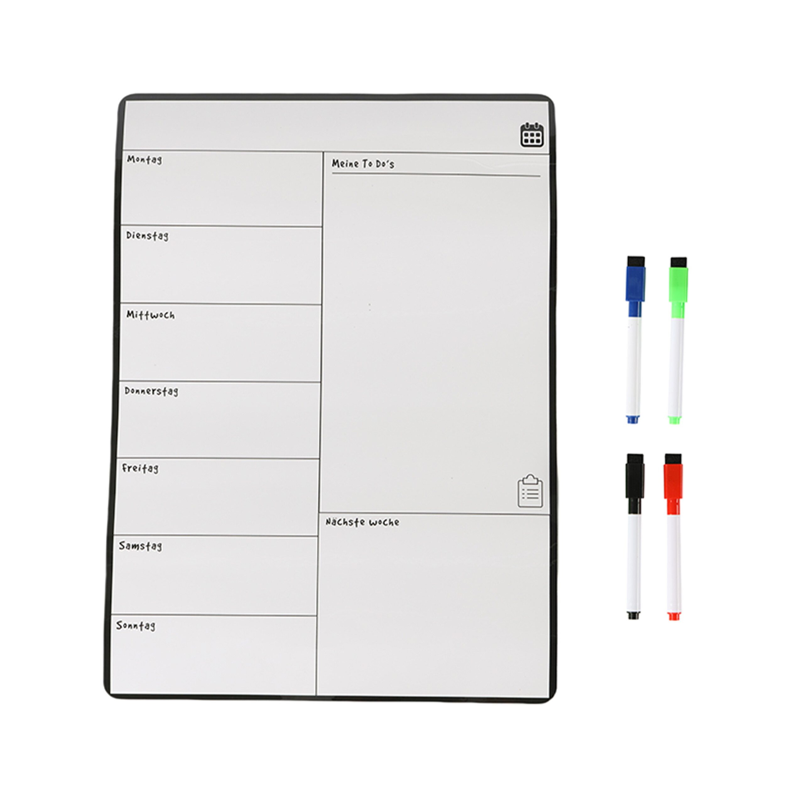 relaxdays Memoboard Speiseplan Wochenplaner magnetisch