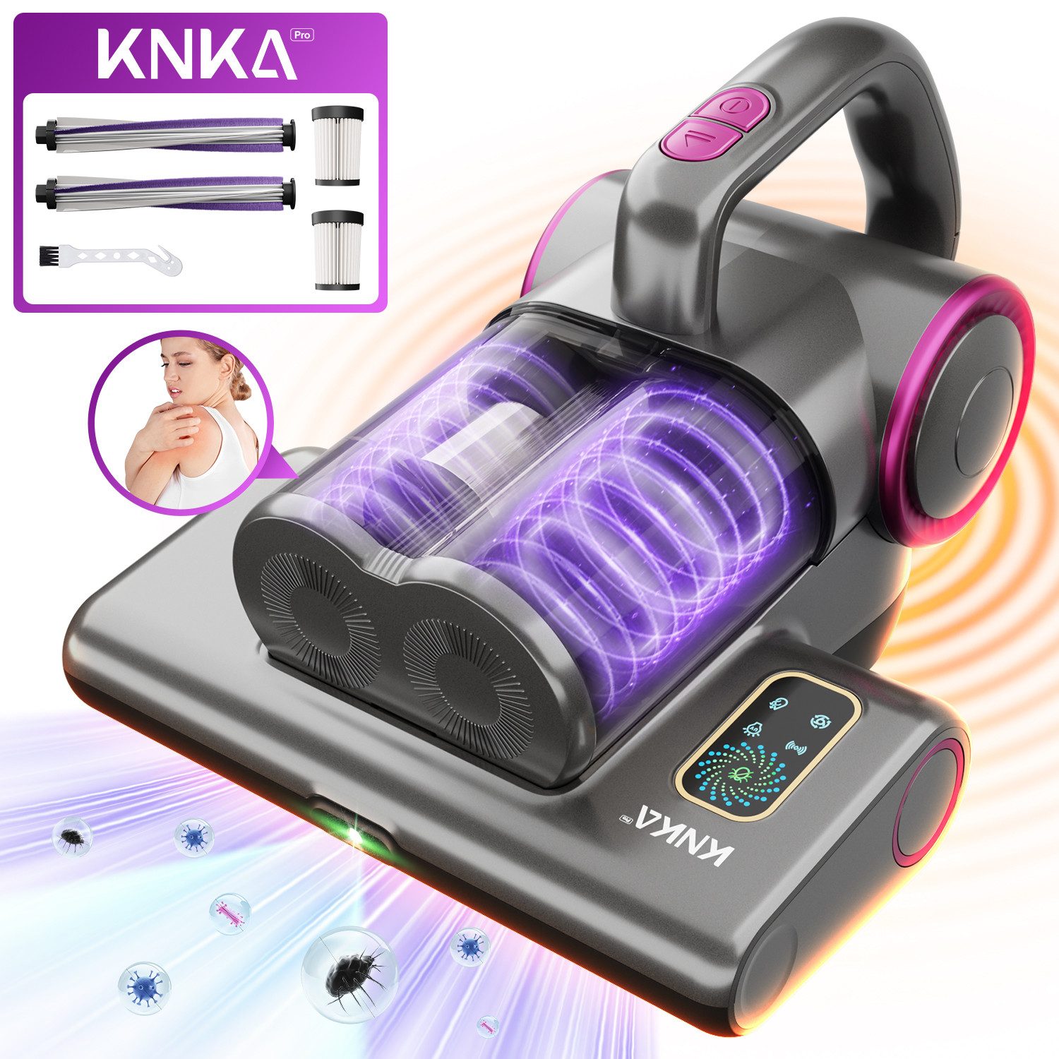 KNKA PRO Matratzenreinigungsgerät Milbensauger für Matratzen mit UV-C Licht, 500 W, Bett-Staubsauger und Matratzenreiniger für Matratzen, Betten, Sofa