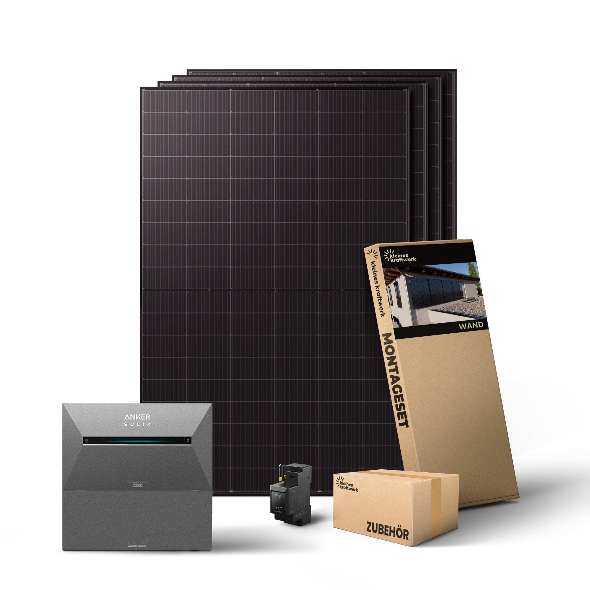 Kleines Kraftwerk Balkonkraftwerk, 2000 W, Monokristallin, (Wand, Solaranlage Komplettset mit Speicher), 4 x 500W, Anker Solarbank 3 Pro, Wechselrichter