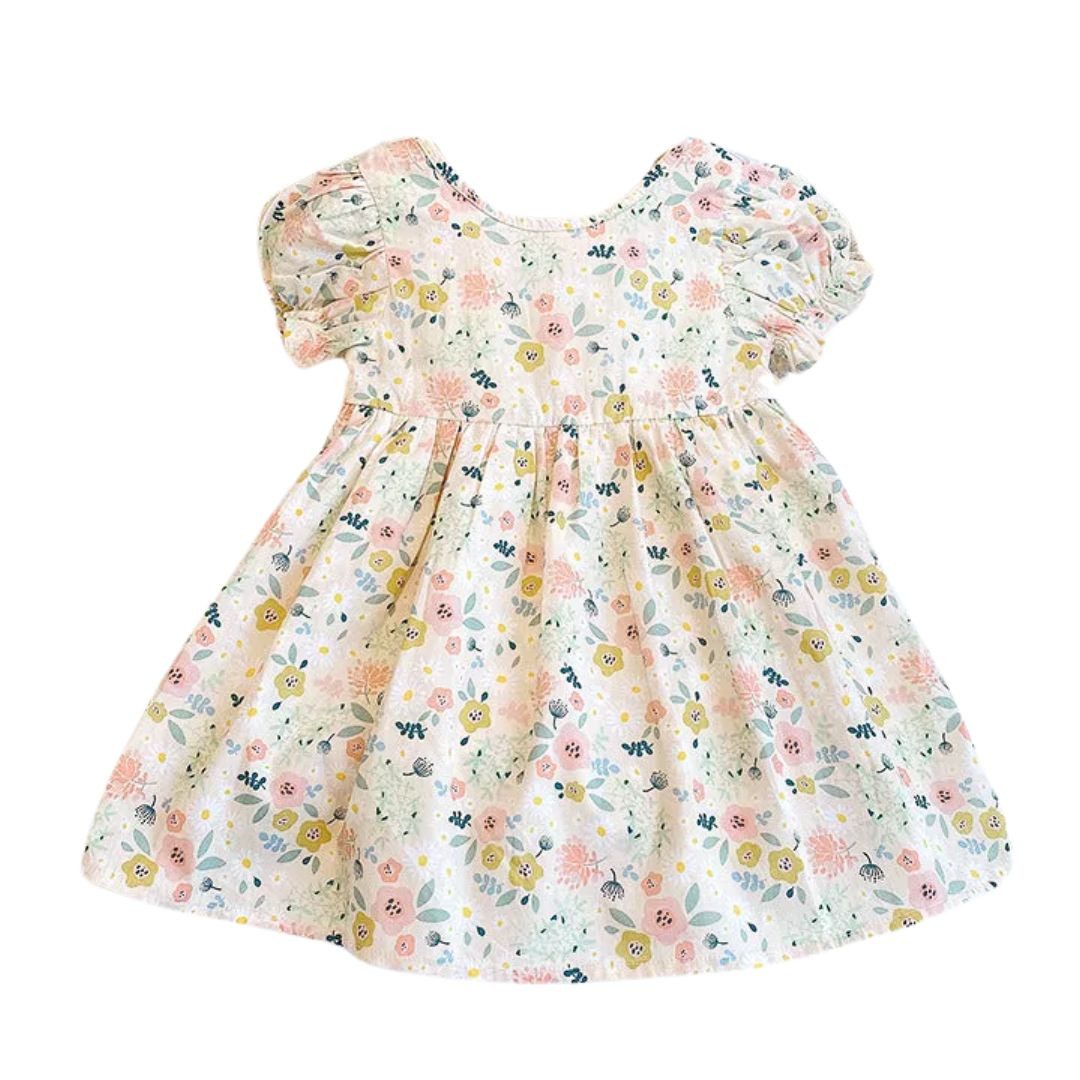 Midikleid Sommerkleid für Mädchen Kurzarm ausgestellt Blumenmuster