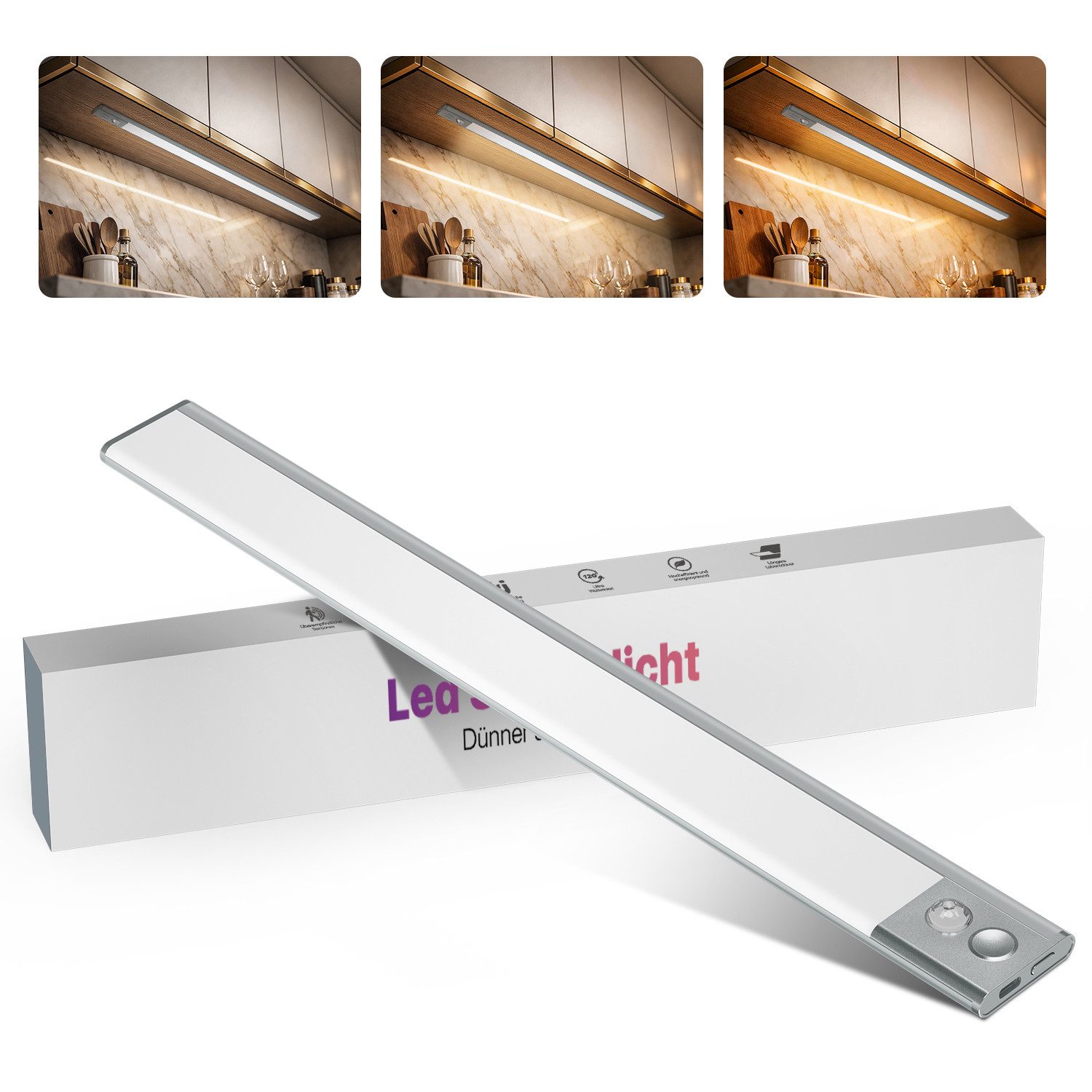 ANYSUN LED Unterbauleuchte Küche Akku Schrankbeleuchtung Kabellos Bewegungsmelder 23cm 40cm 60cm, Küche Licht 900/1500/2200mAh Aufladbar Nachtlampe Magnetisch Unterschrank Beleuchtung, Touch Steuerung, LED fest integriert, Kaltweiß, Neutralweiß, Warmweiß, 3 Farbe Dimmbar Schranklicht für Kleiderschrank, Küche, Treppe