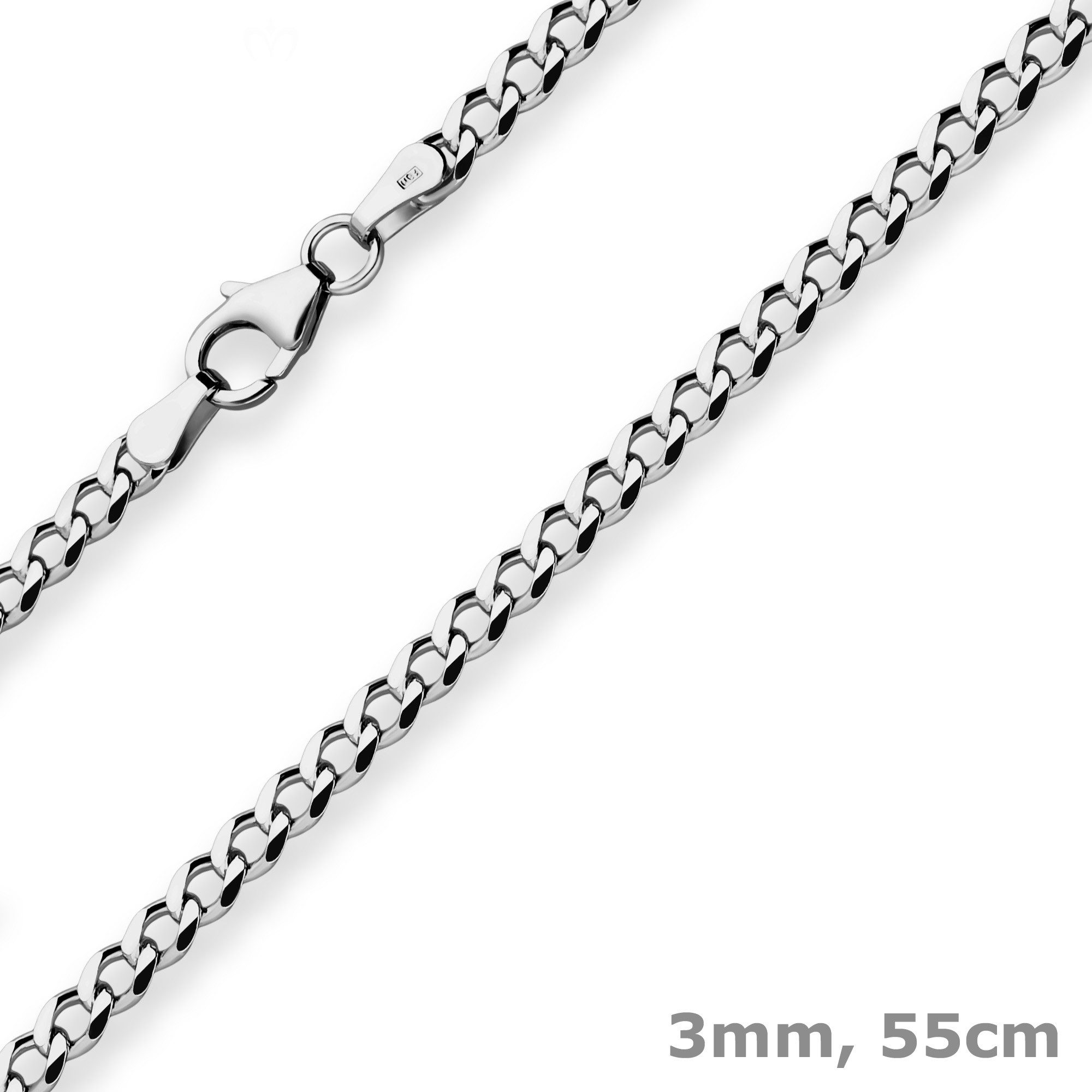Schmuck Krone Panzerkette 3mm Panzerkette aus 925 Silber rhodiniert 55cm, Silber 925