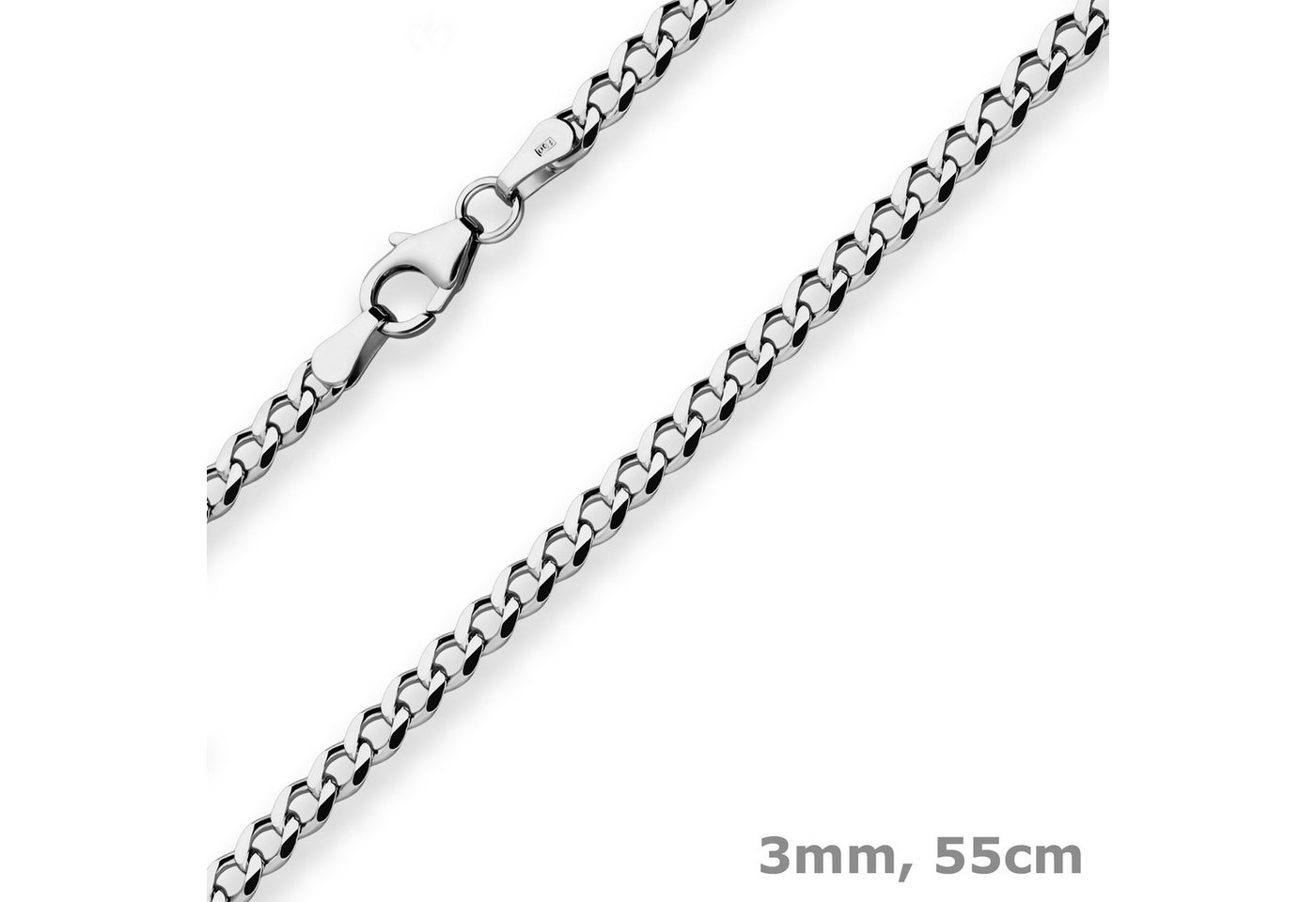 Schmuck Krone Panzerkette 3mm Panzerkette aus 925 Silber rhodiniert 55cm, Silber 925