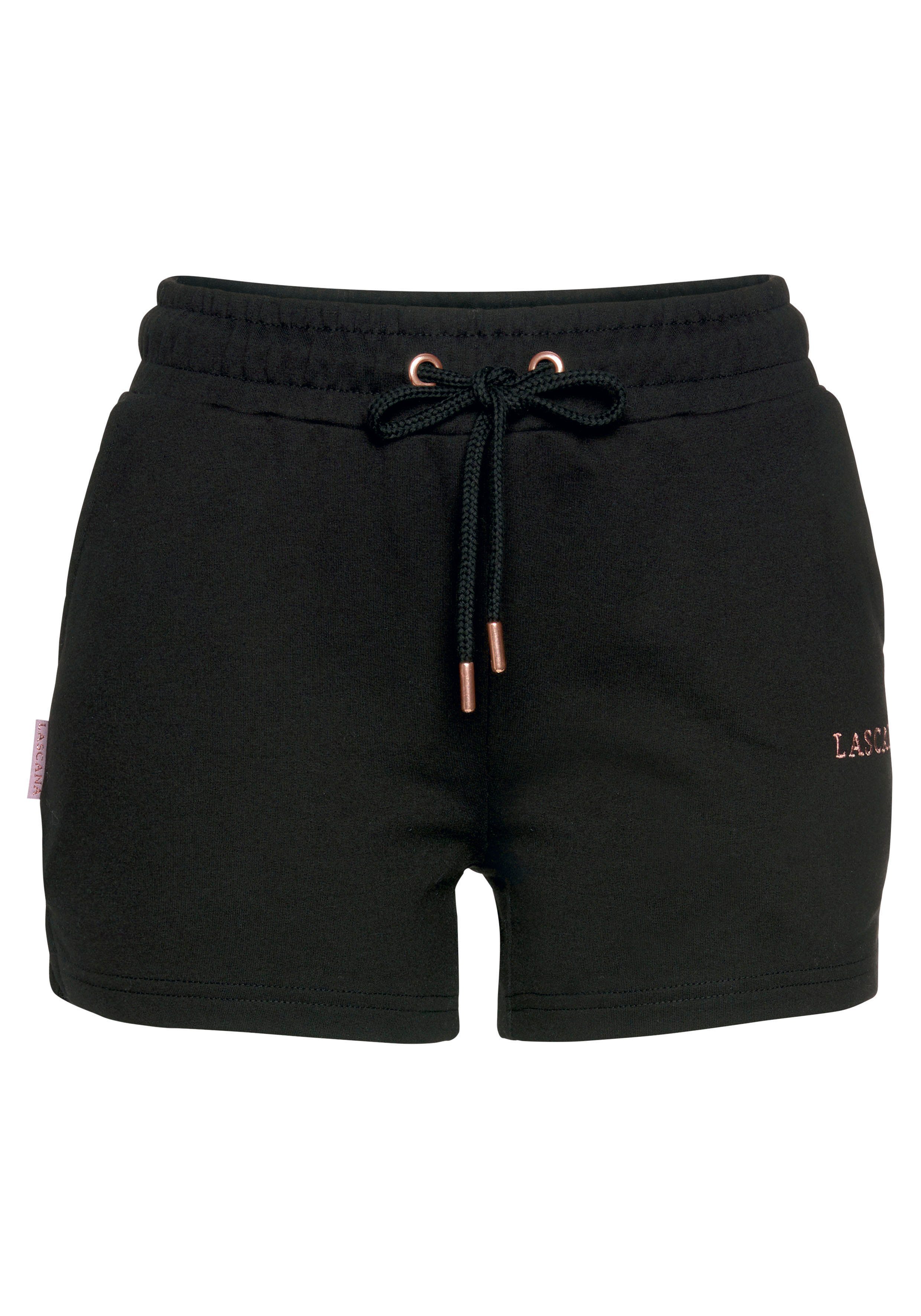 Sweatshorts Loungeanzug schwarz mit Logostickerei, LASCANA