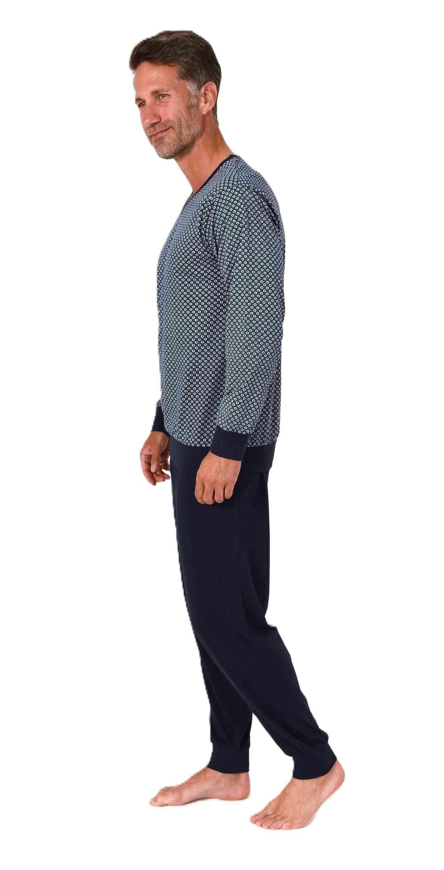 Normann Pyjama Normann Herren Schlafanzug langarm mit Bündchen und V-Hals günstig online kaufen