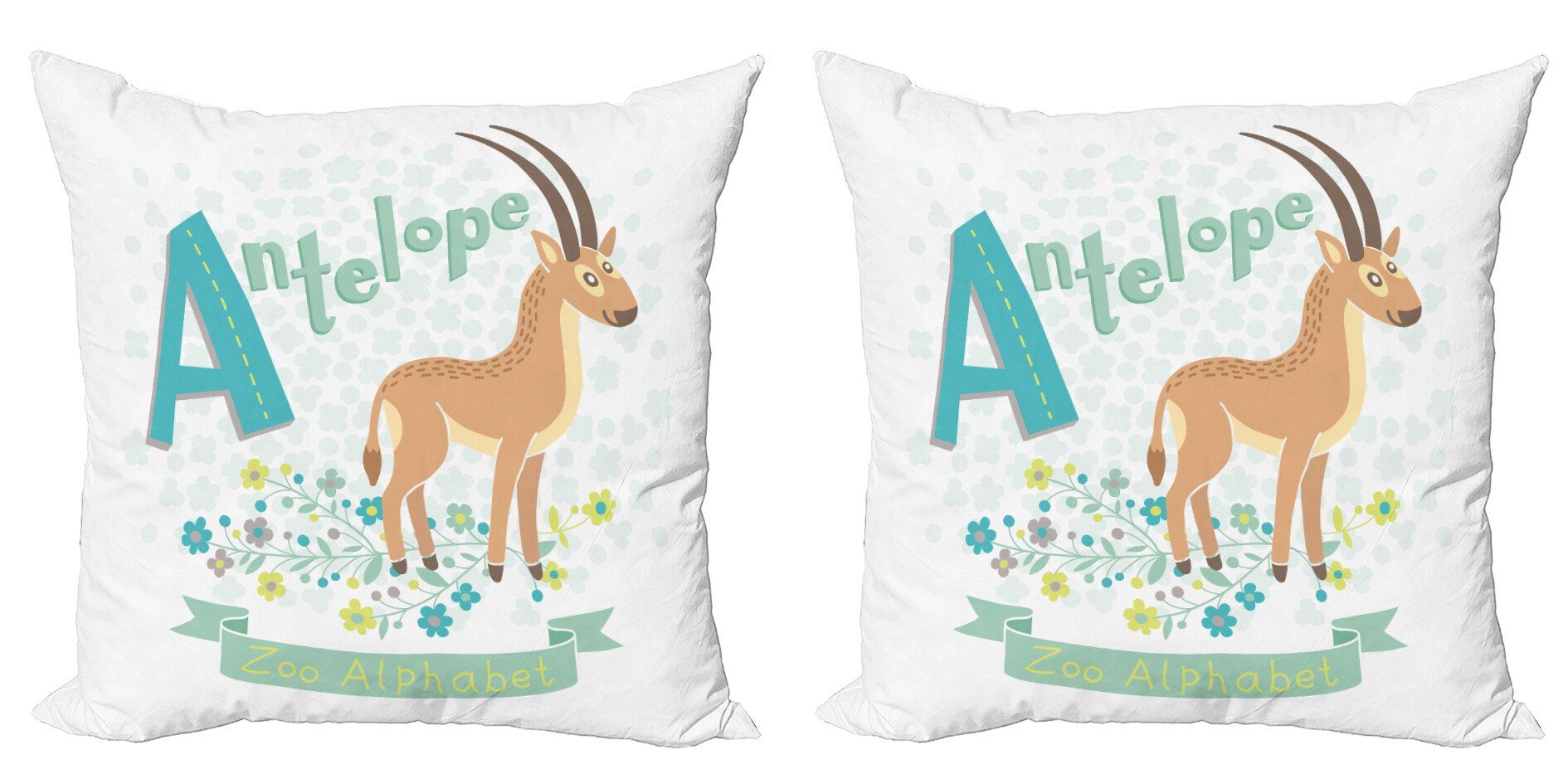 Tier Doppelseitiger (2 Accent Stück), Digitaldruck, Modern Zoo Kissenbezüge Abakuhaus Alphabet Floral Antilope