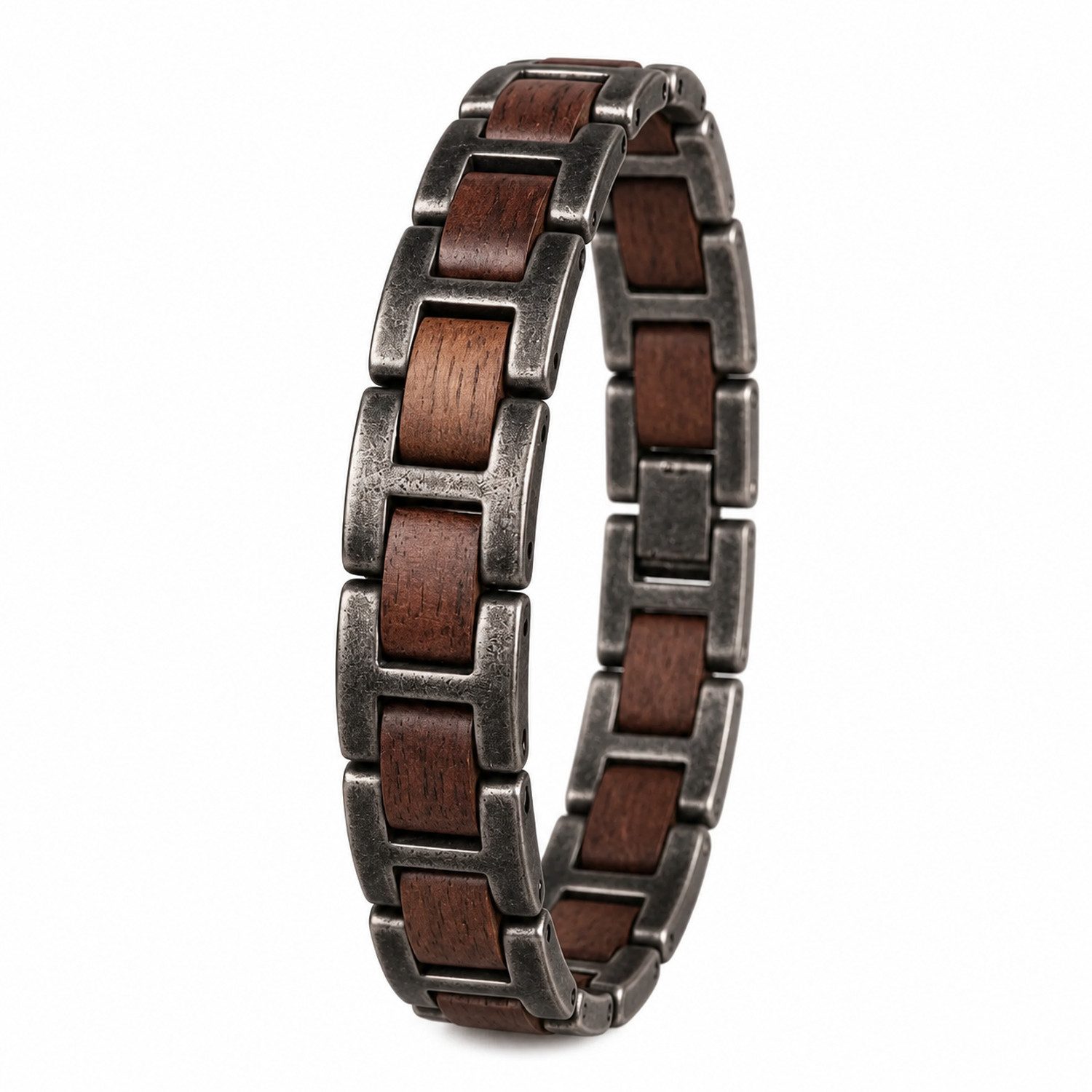 Holzkern Armband Herren Acoustic Walnussholz Antiksilber 12 mm