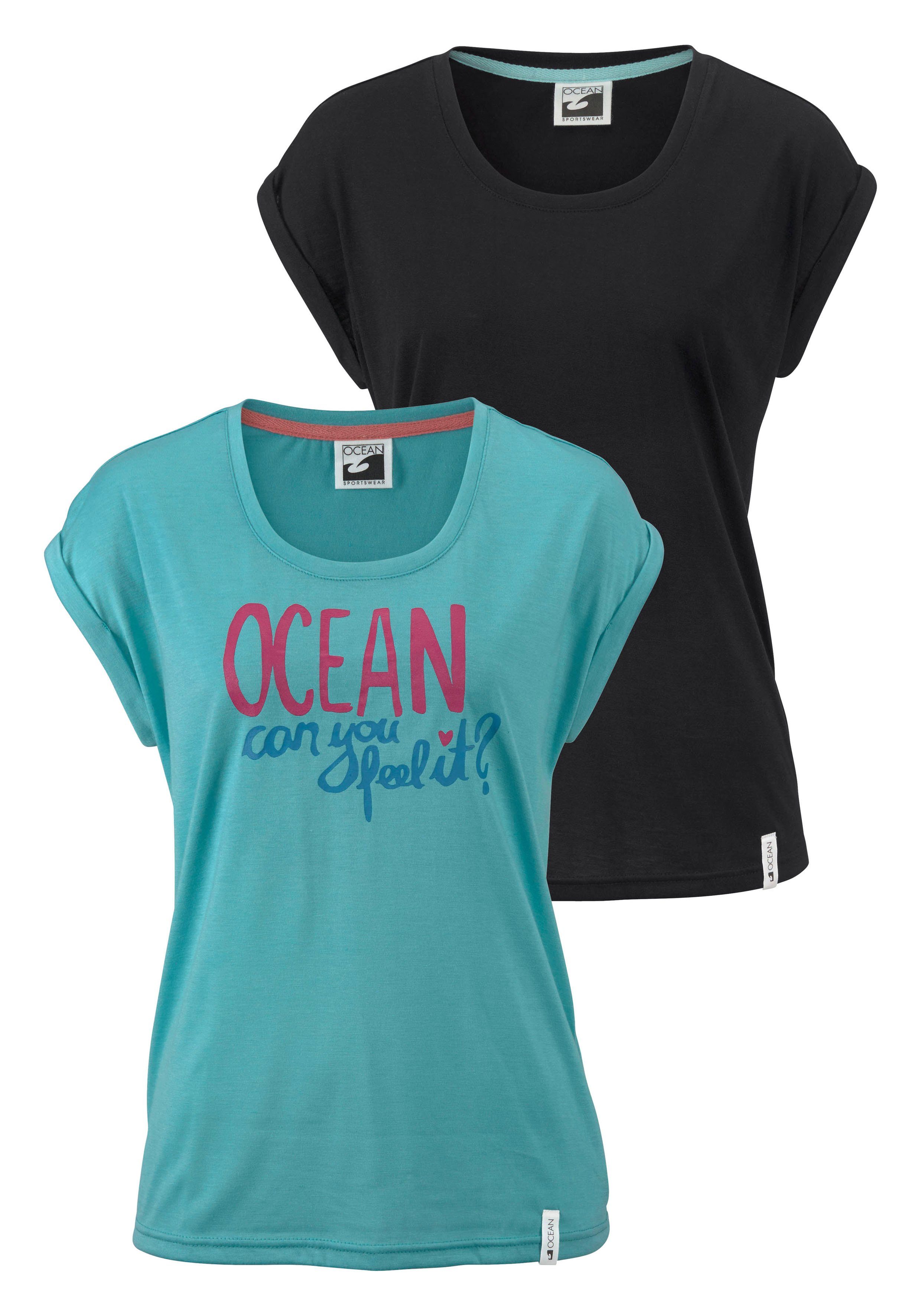 Ocean Sportswear T-Shirt Viskose-Qualität in 2er-Pack) -Türkis (Packung, Schwarz