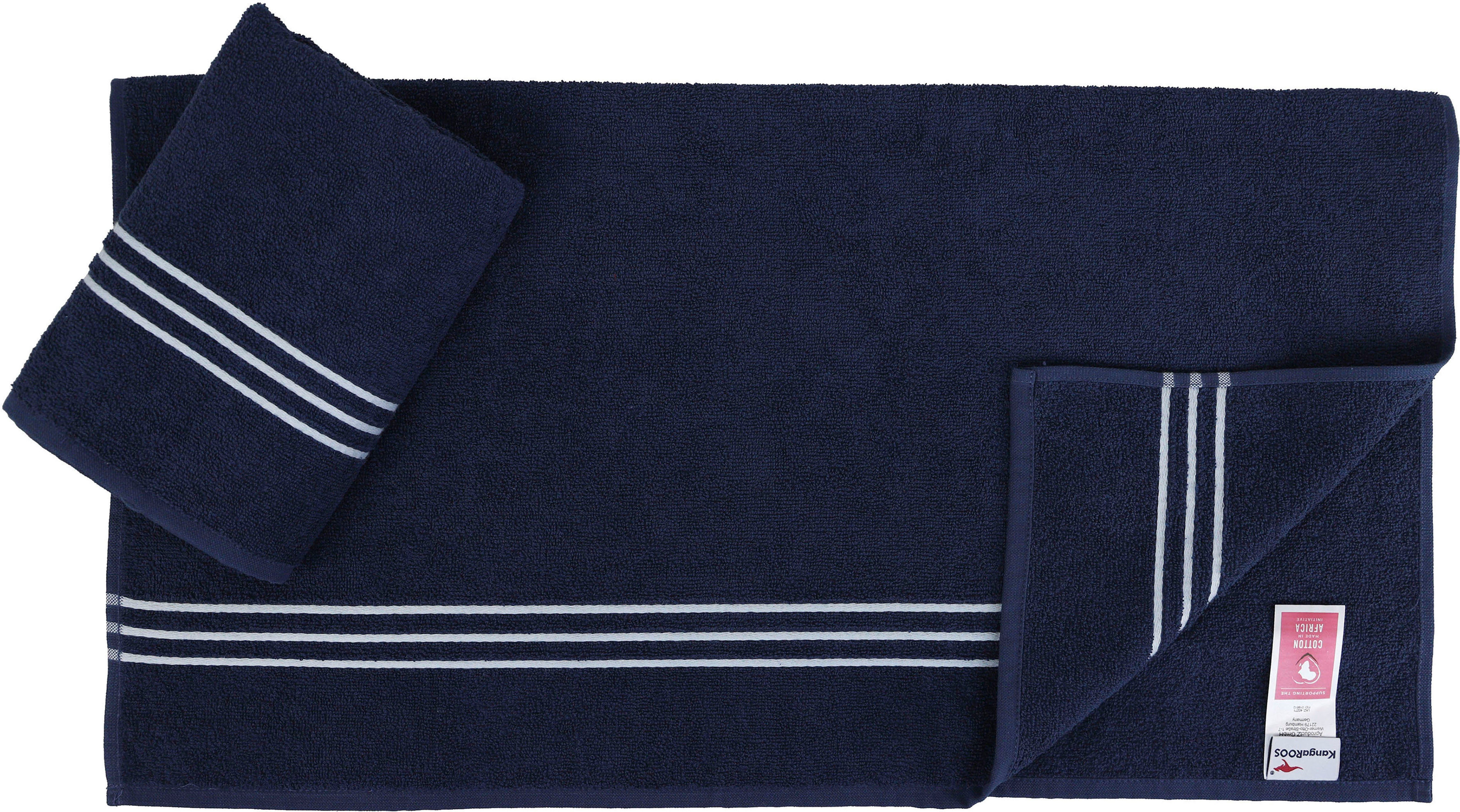 Handtuch Dalia, (Set, Set aus KangaROOS Handtuch-Set Walkfrottier, mit einfarbiges Streifenbordüre, marine 100% 6-tlg), Baumwolle