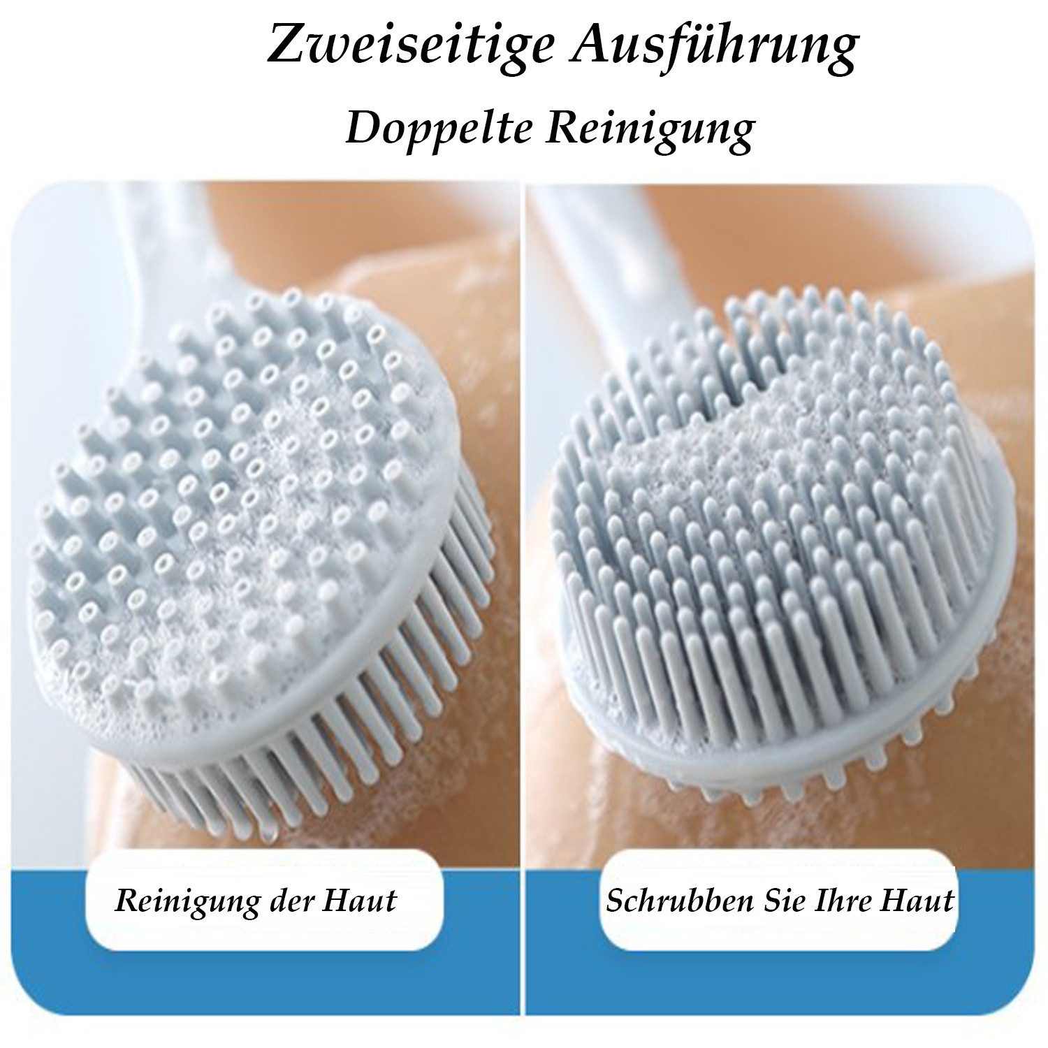 autolock Badebürste Silikon-Körperschrubber, Langer Griff Rückenschrubber( 2er-Pack)