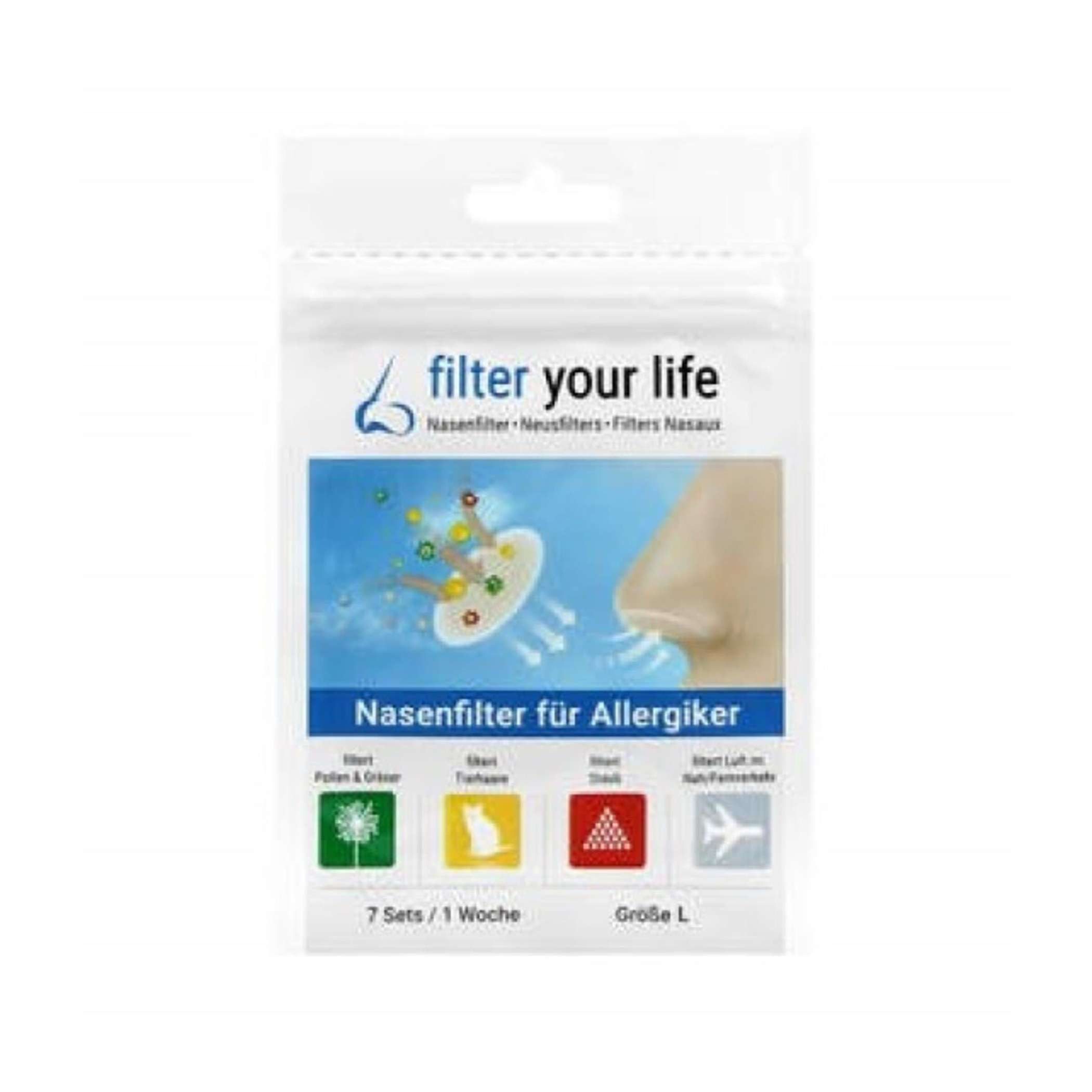 First Defense Nasenpflaster Filter Your Life Allergiker-Nasenfilter, 7 Sets für 1 Woche, Größe L