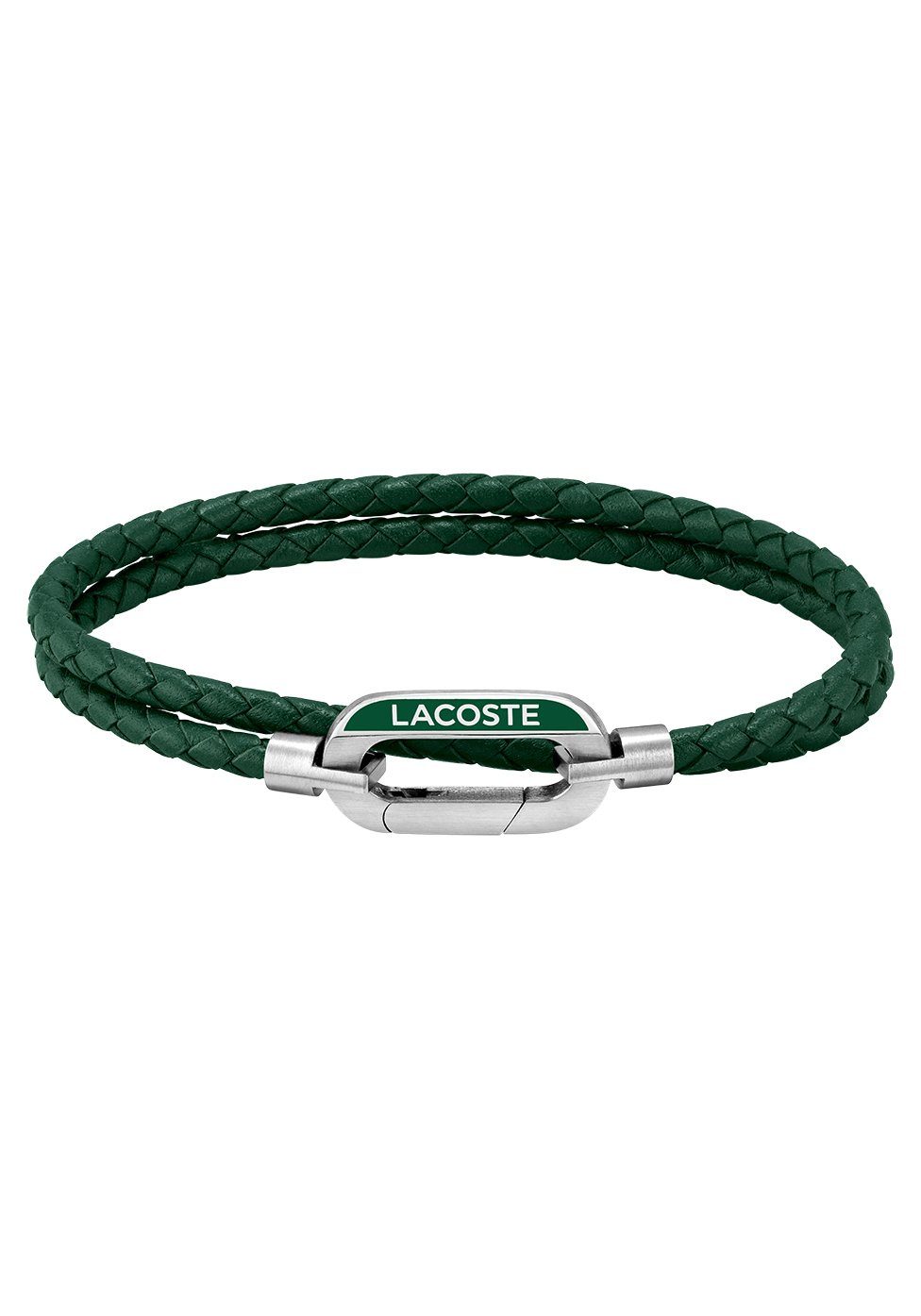 Lacoste Armband Schmuck Edelstahl Armschmuck Lederarmband STARBOARD, mit Lacoste Krokodil - zu Hoodie, Shirt, Polo, Jeans, Jacke, Sneaker! grün-edelstahlfarben | Edelstahlarmbänder