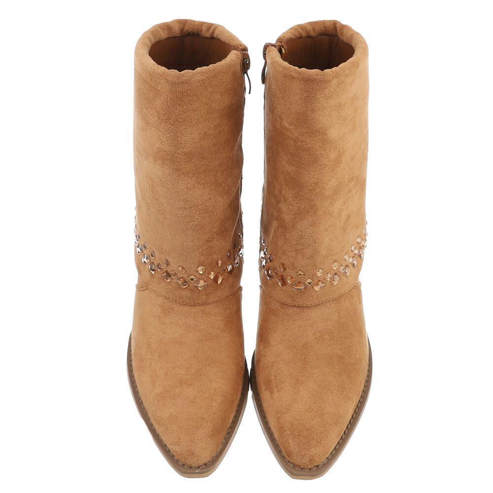 Ital-Design Bequeme Stiefel mit elegantem Design für jeden Anlass Westernstiefelette (89092198) Blockabsatz Stiefeletten in Camel