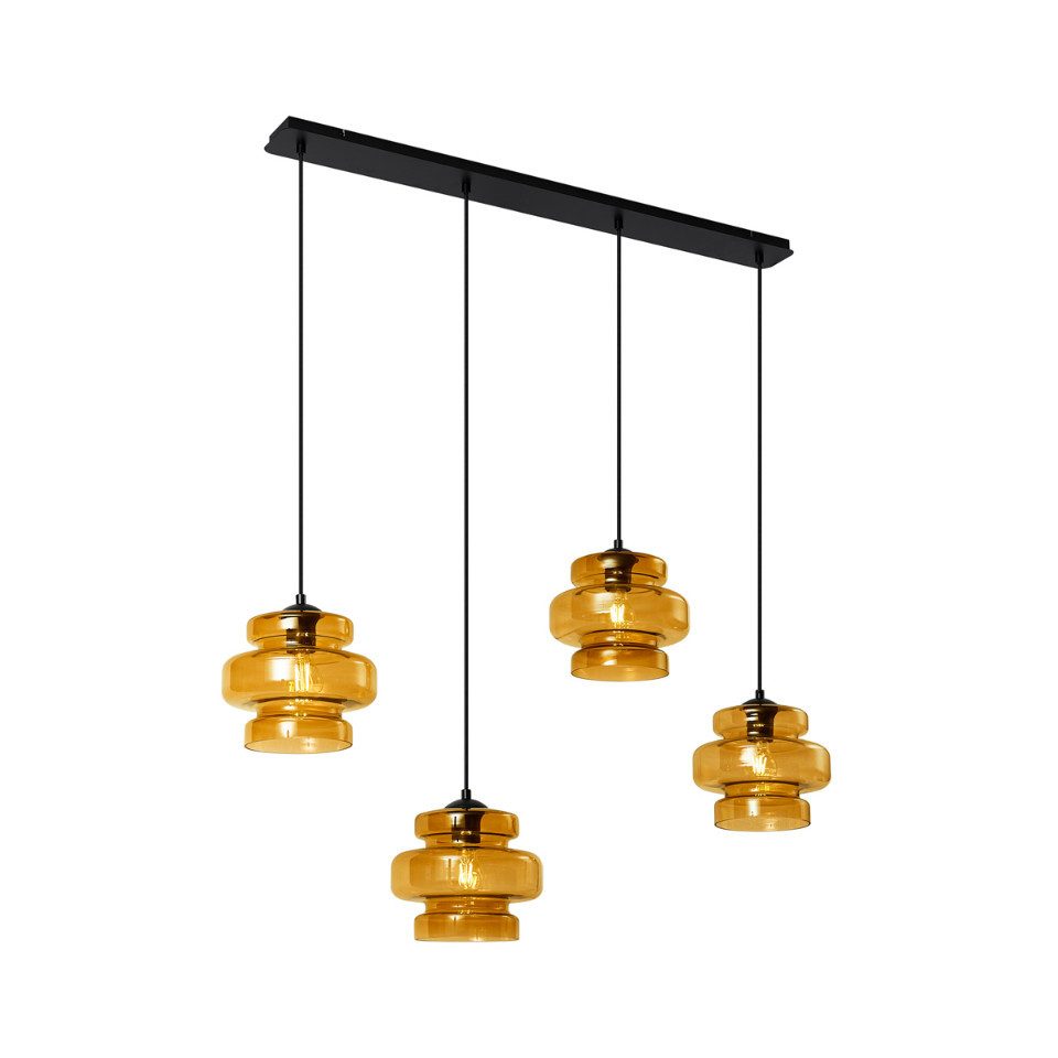 Qazqa Pendelleuchte Denise, ohne Leuchtmittel, E27, Orange, Retro, Glas, 4-flammig