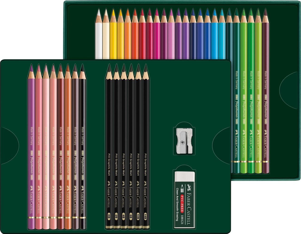 Faber-Castell Künstlerstift Polychromos und Pitt Graphite Matt Geschenkset 40 teilig, Wisch und wasserfest