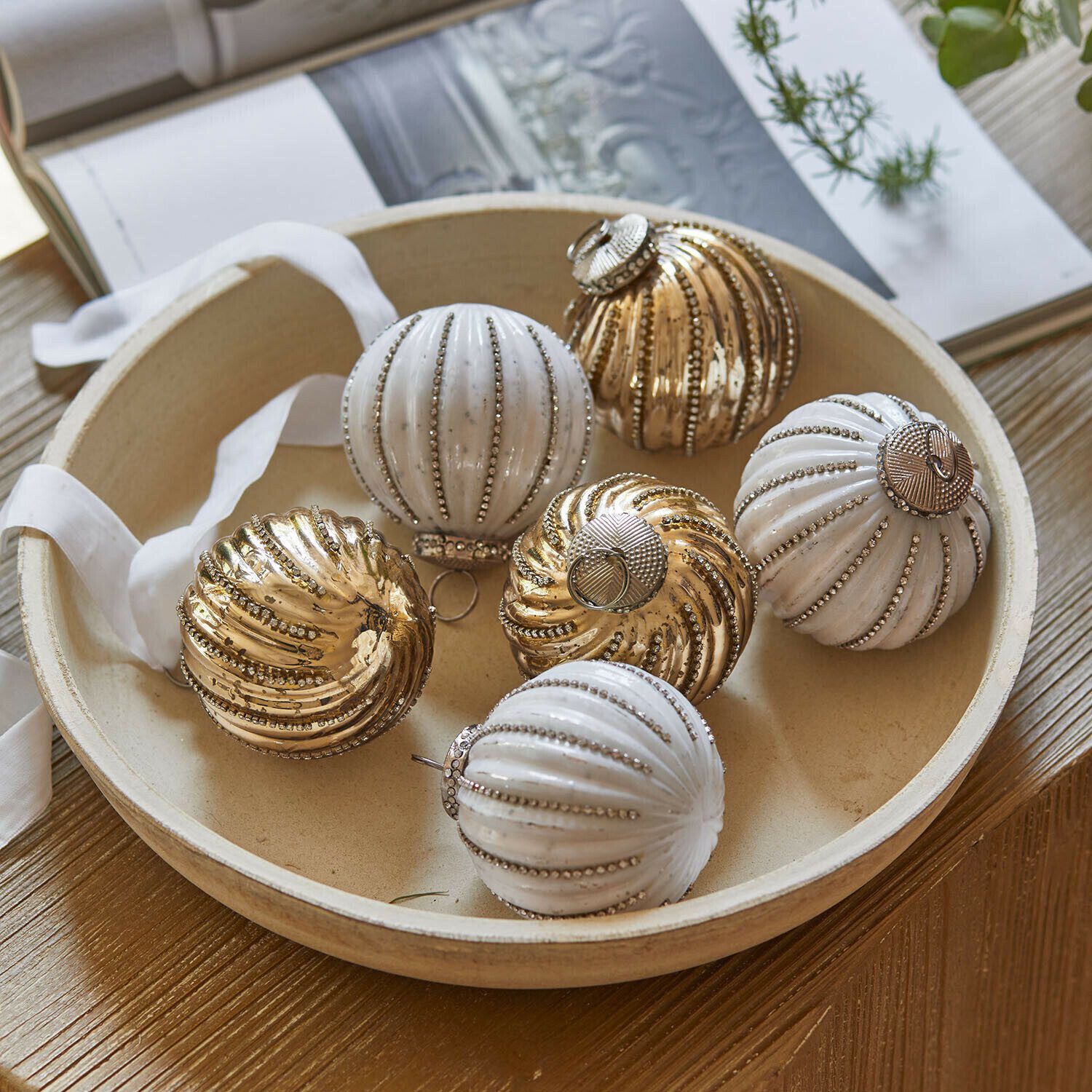Mirabeau Christbaumschmuck Weihnachtskugel 6er Set Shaela antikgold/creme