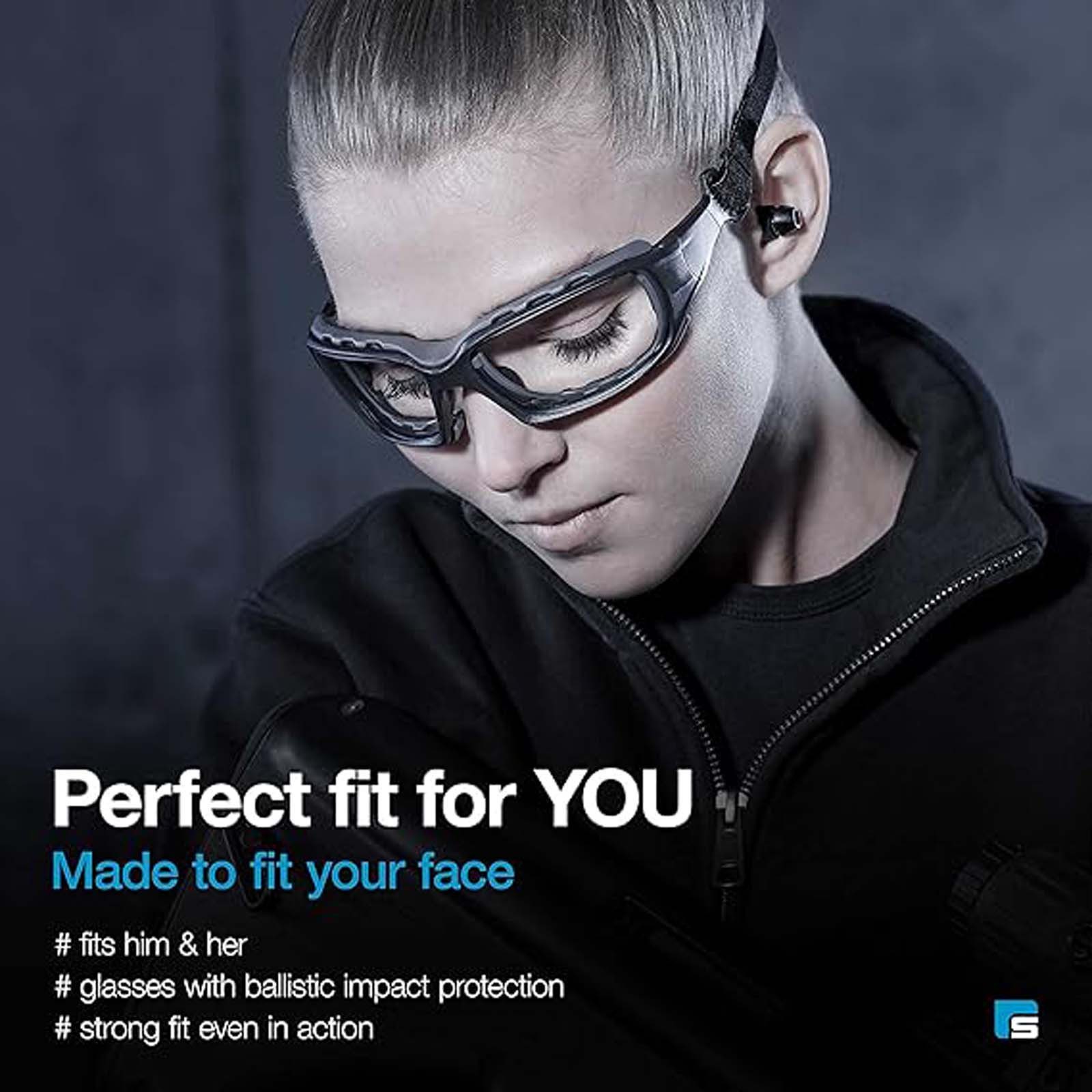HAC24 Arbeitsschutzbrille Schutzbrille Sicherheitsbrille Taktische Schiessbrille Brille, (2St), inkl. Gummiband Schwarz für Männer und Frauen – Bild 4 von 5