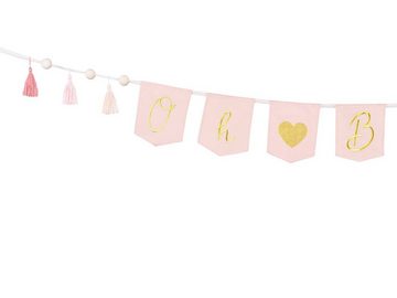 partydeco Stoff, Oh Baby Girlande Banner aus Stoff mit Quasten 12x260cm rosa gold