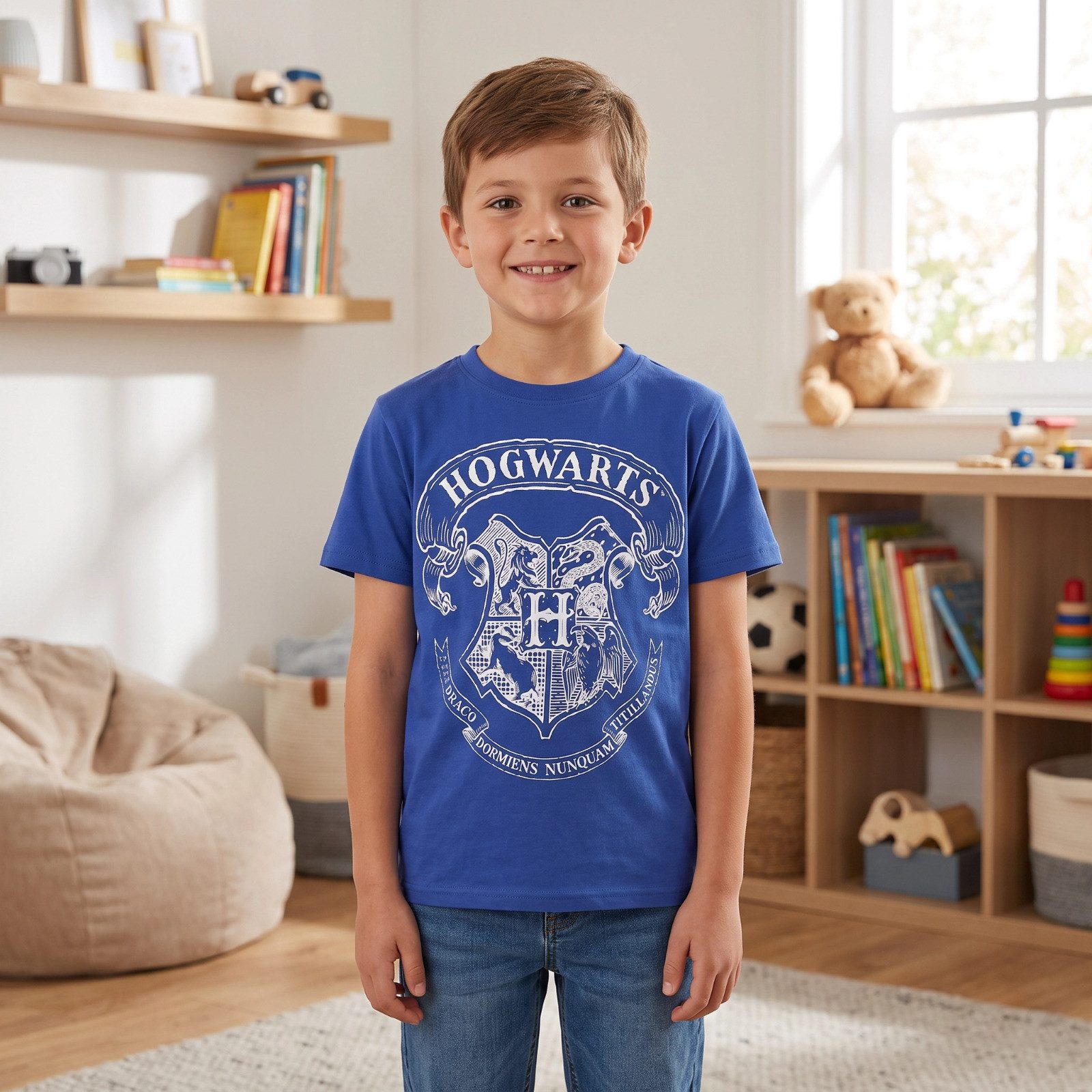 Harry Potter Print-Shirt Harry Potter Hogwarts T-Shirt Kinder Shirt Blau Gr. 110