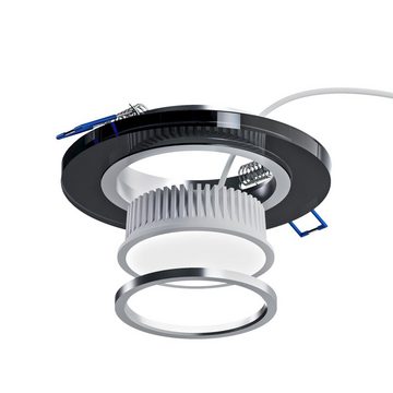 SSC-LUXon LED Einbaustrahler Glas LED Einbaustrahler extra flach schwarz & rund mit LED Modul 230V, Neutralweiß