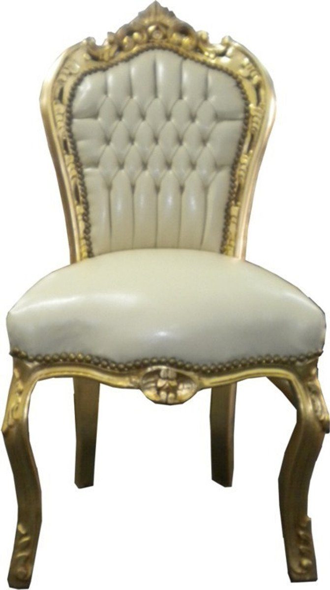 Möbel / Creme Stuhl Esszimmer - Padrino Casa Barock Gold Esszimmerstuhl