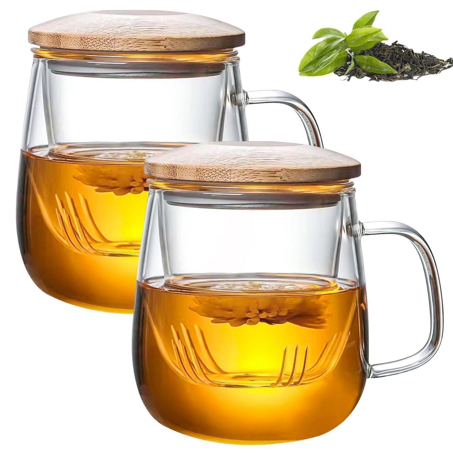 LuxusKollektion Teeglas Teekanne Glas 480ml mit Sieb, Glas